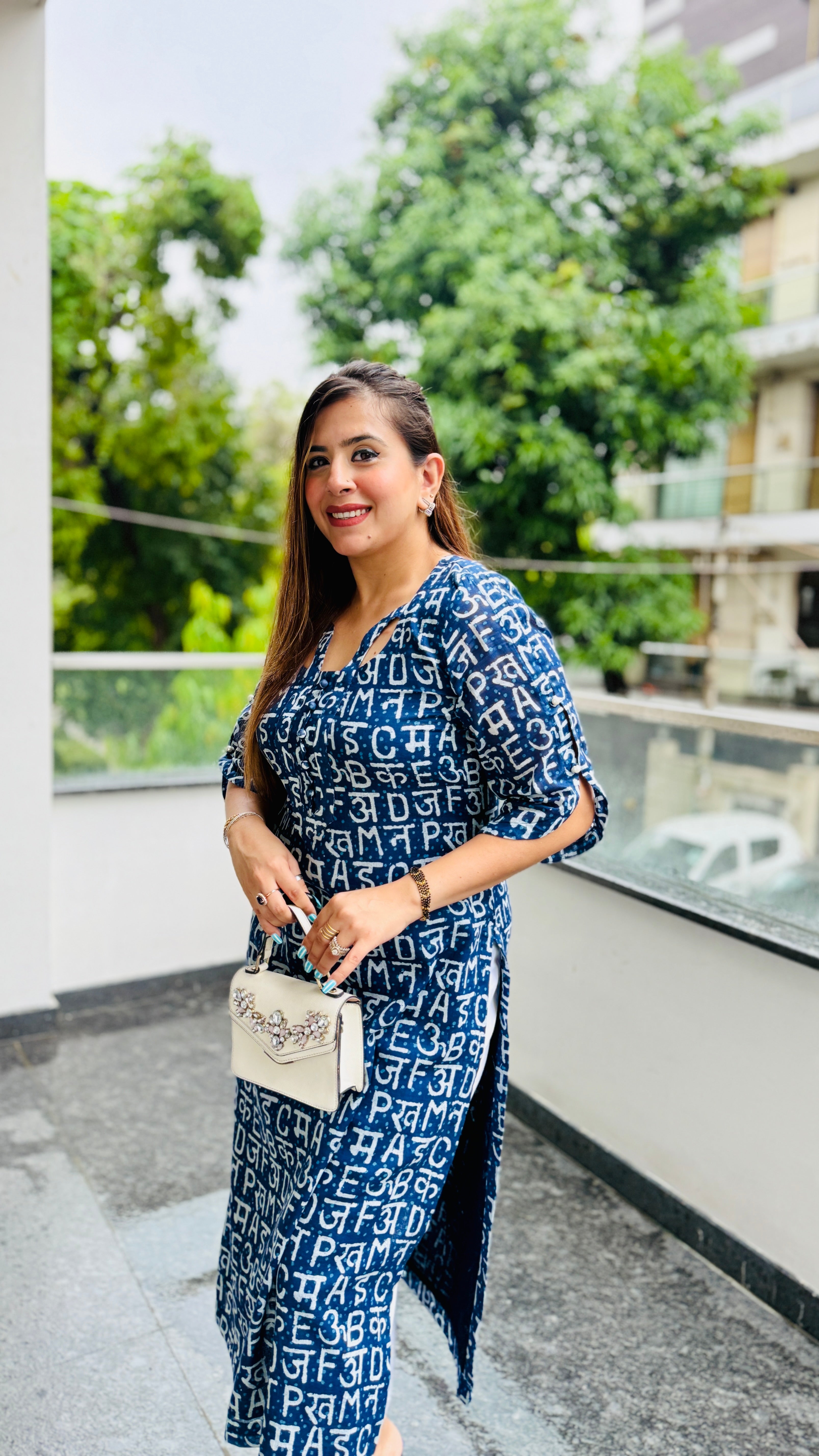 Blue Text Me Mal Cotton Kurti