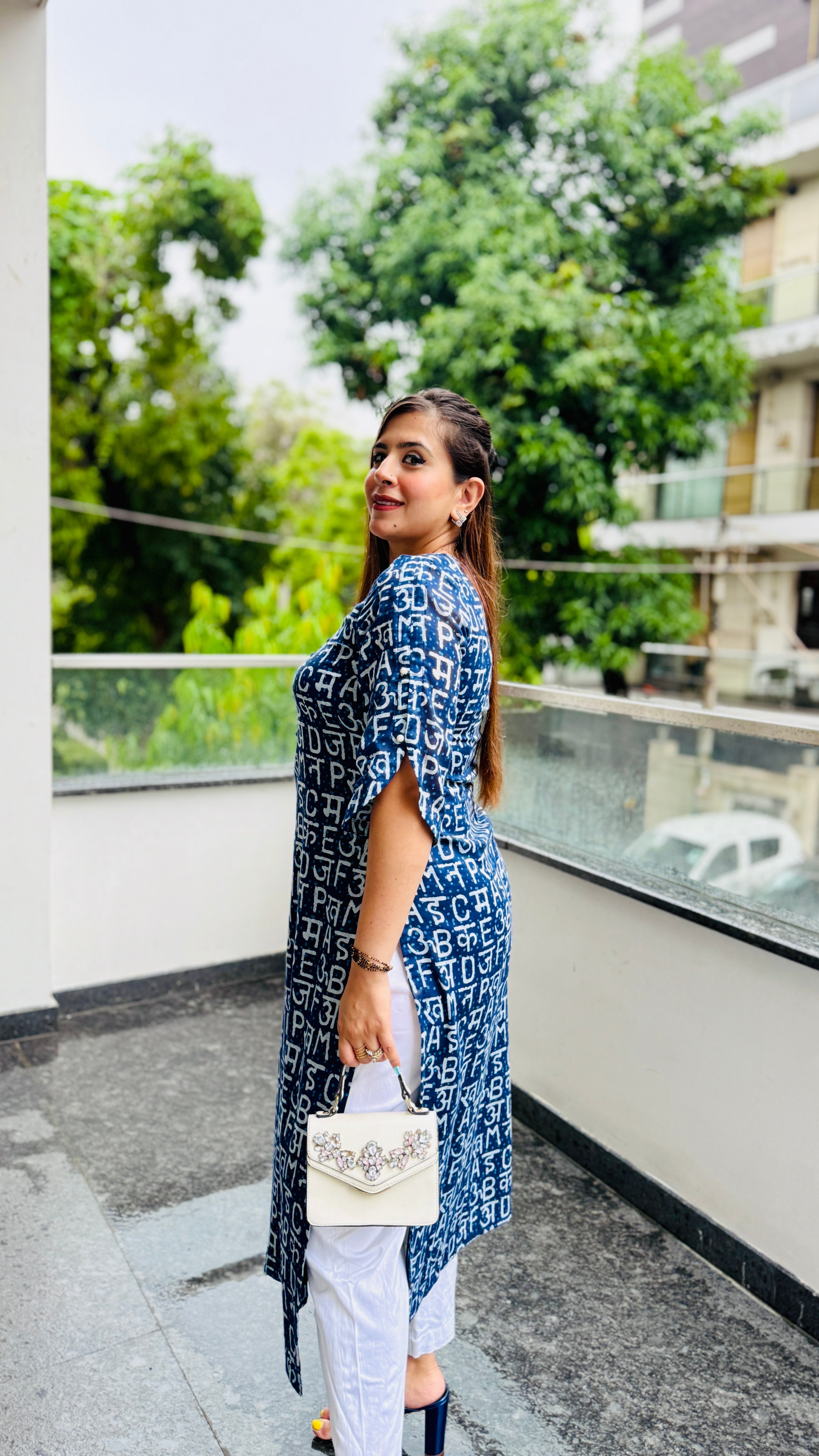 Blue Text Me Mal Cotton Kurti