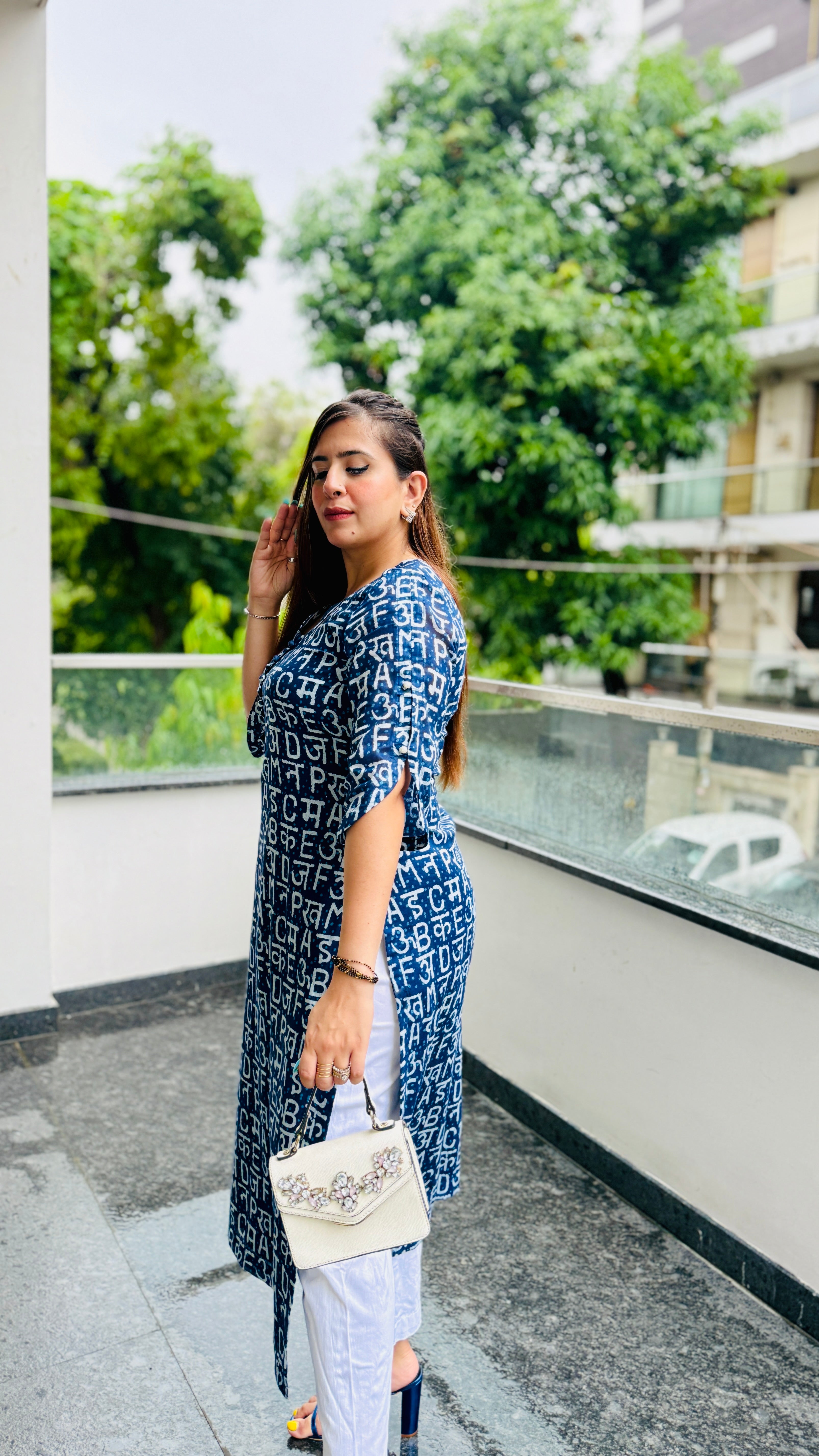 Blue Text Me Mal Cotton Kurti