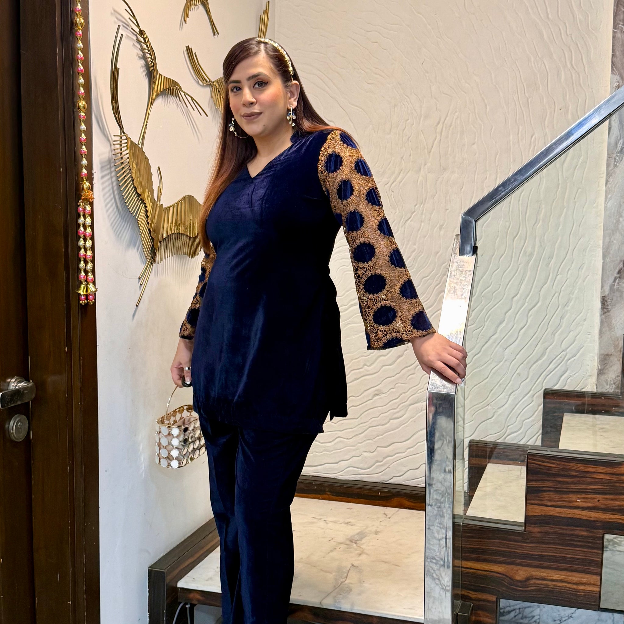 Blue Mesh Velvet Co-Ord