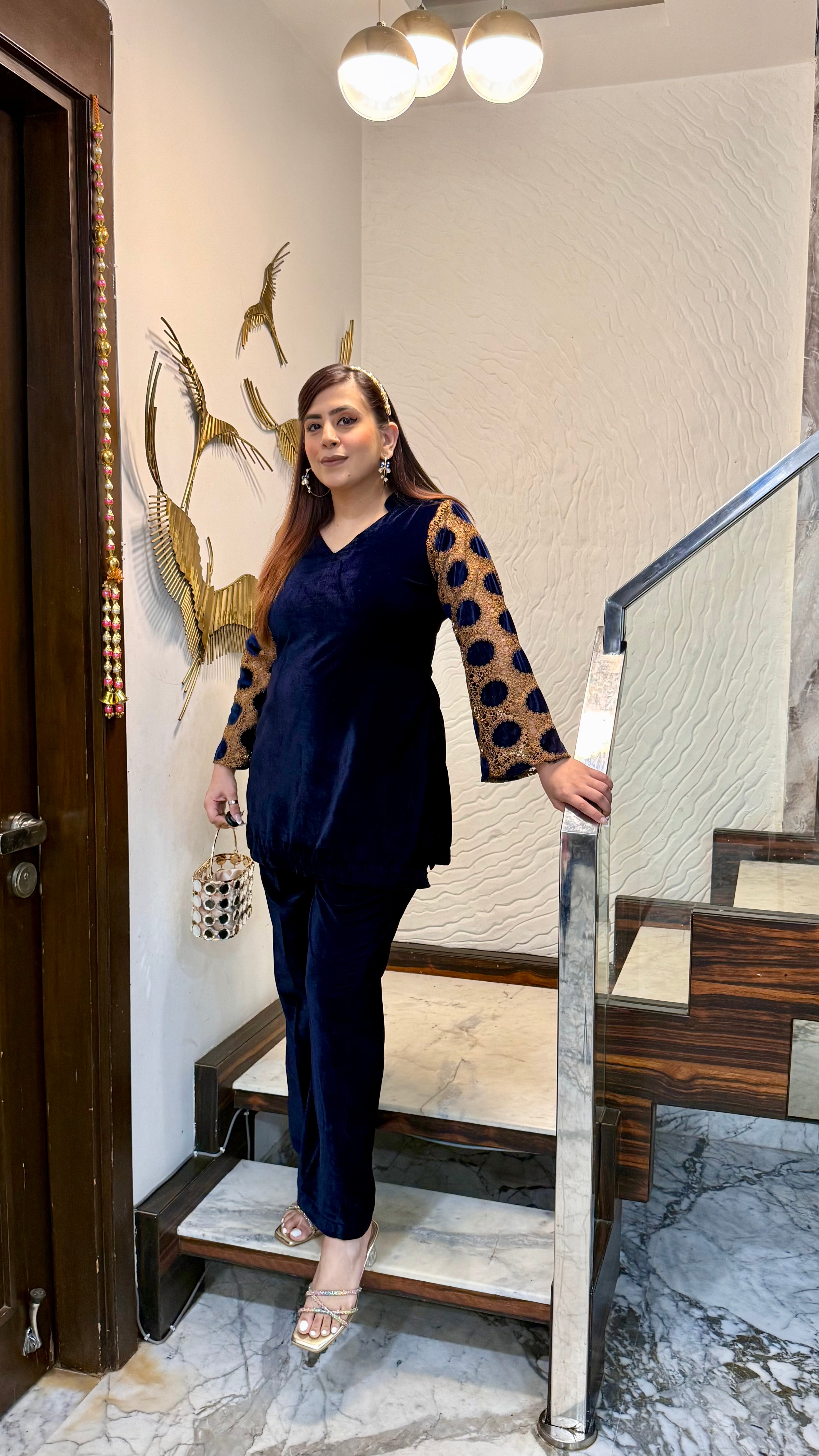 Blue Mesh Velvet Co-Ord