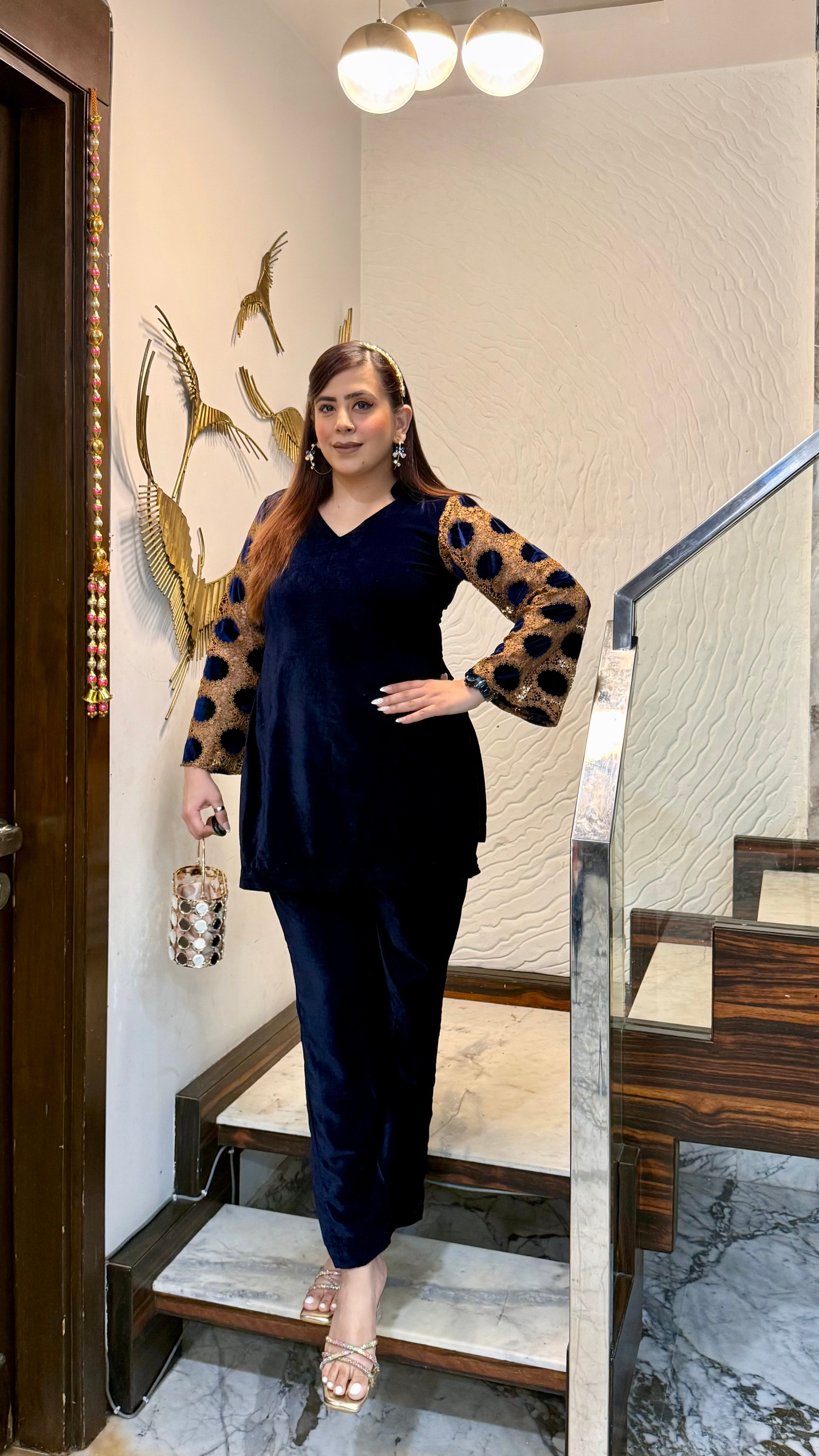 Blue Mesh Velvet Co-Ord