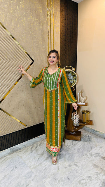 Green Yellow Stripes Kaftaan