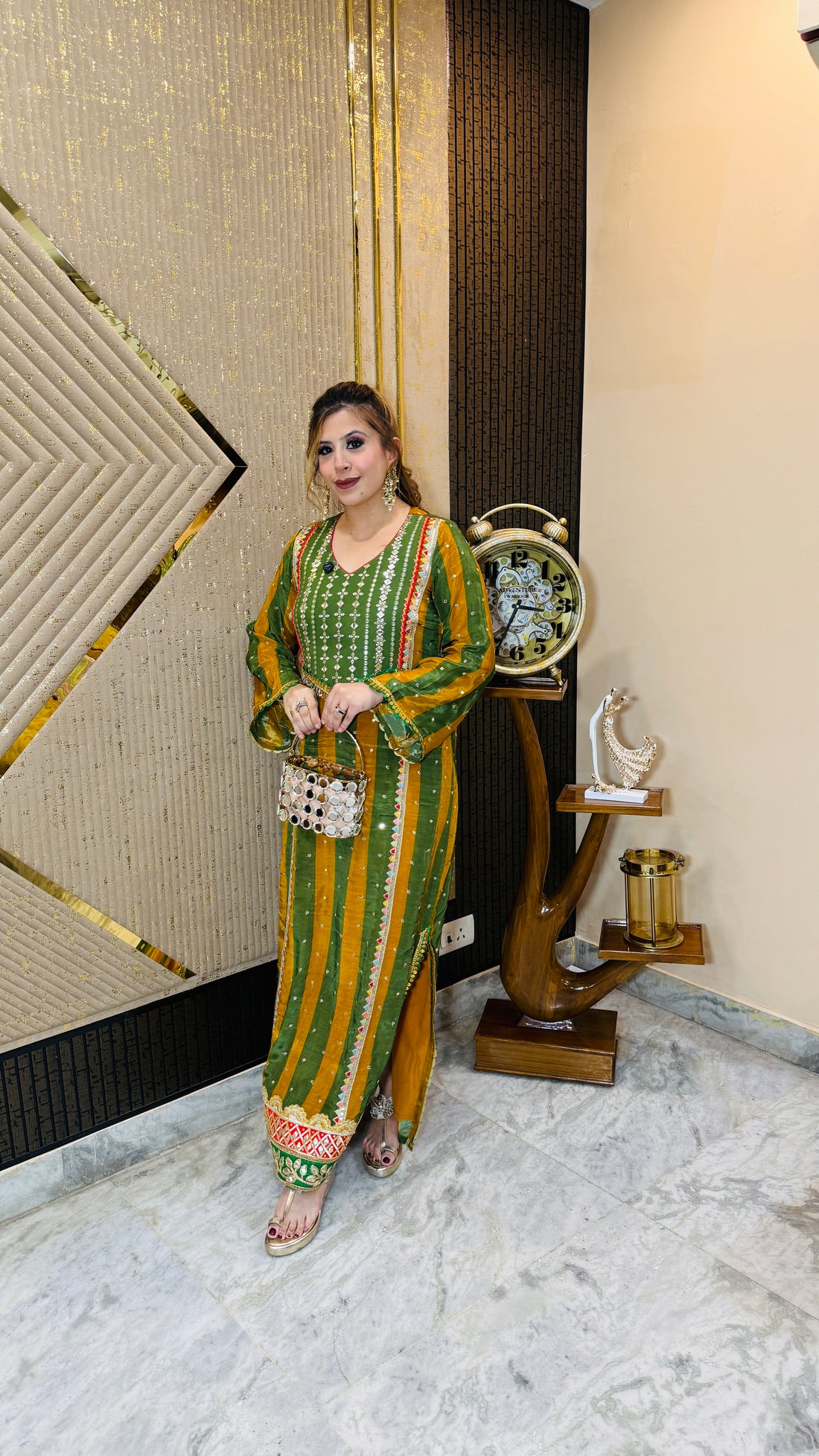 Green Yellow Stripes Kaftaan