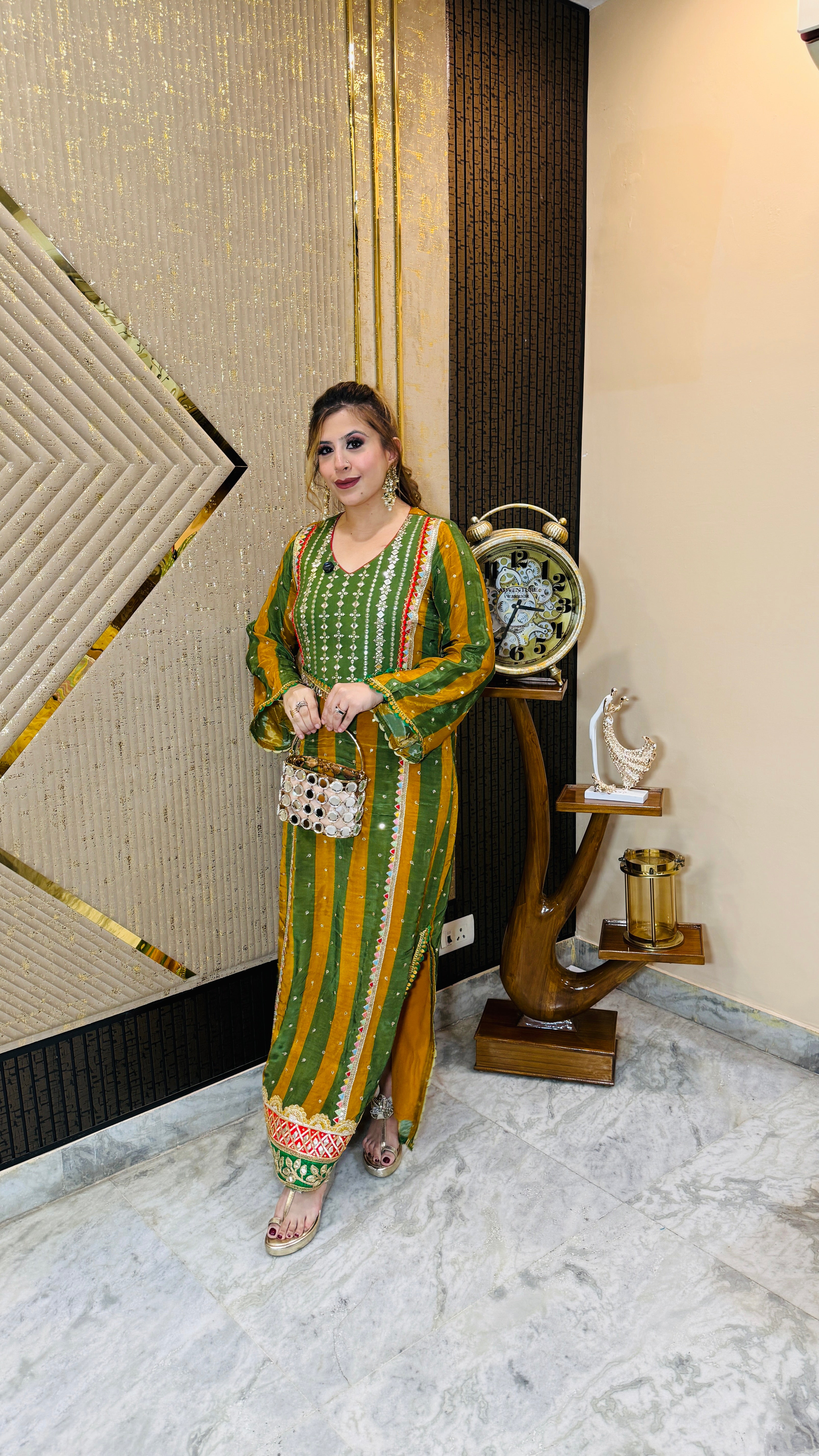 Green Yellow Stripes Kaftaan