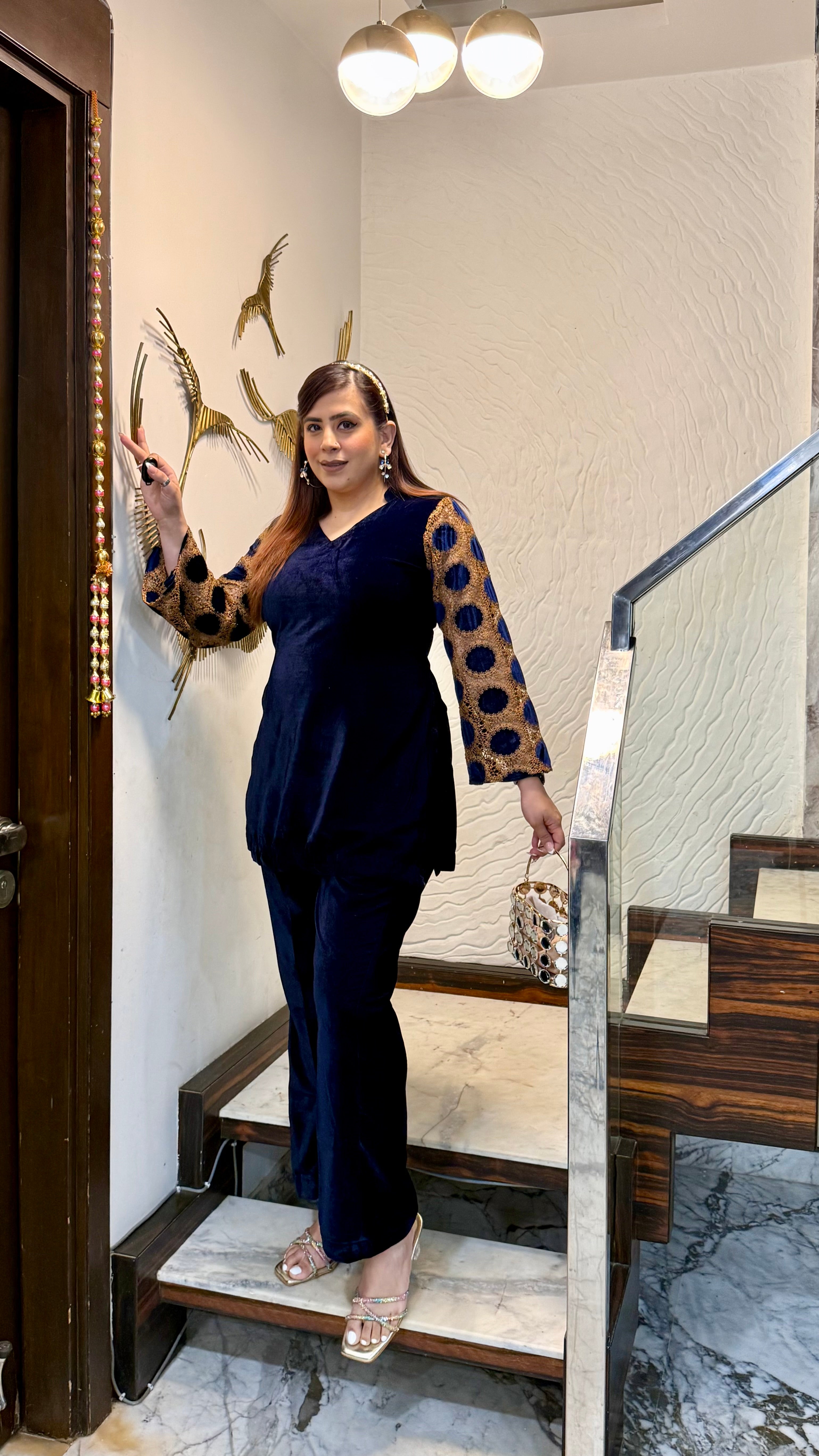 Blue Mesh Velvet Co-Ord