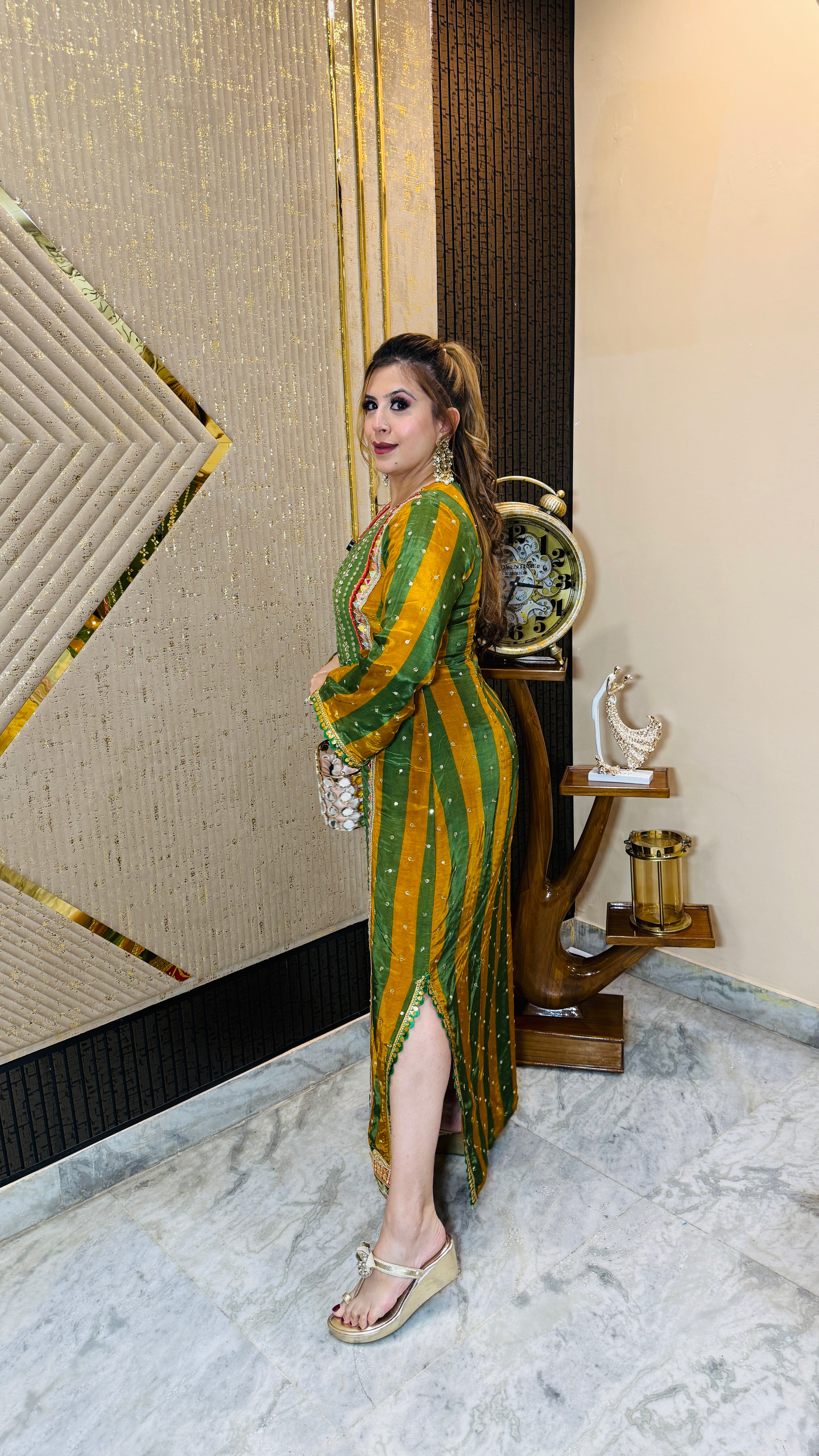 Green Yellow Stripes Kaftaan