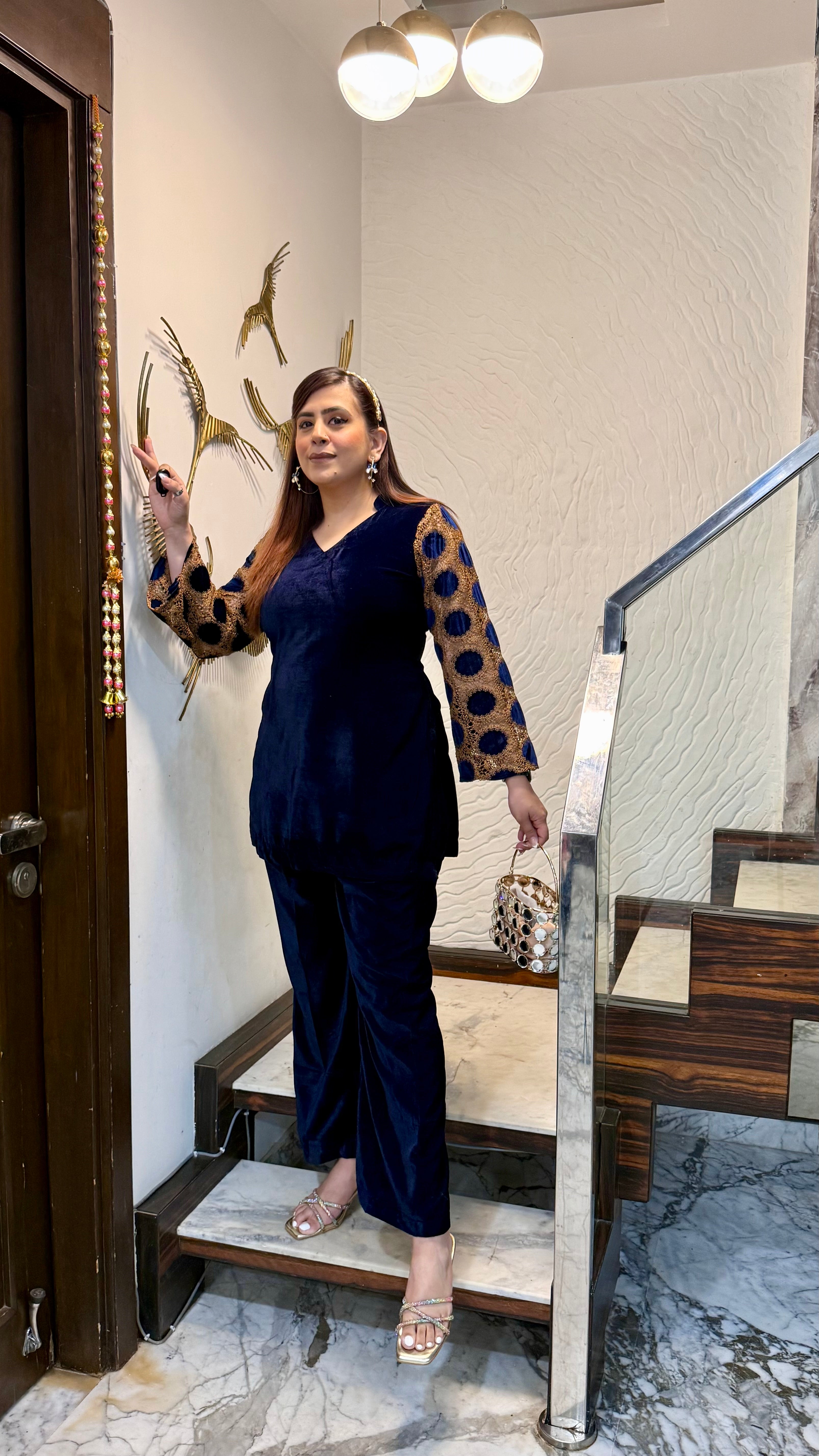 Blue Mesh Velvet Co-Ord