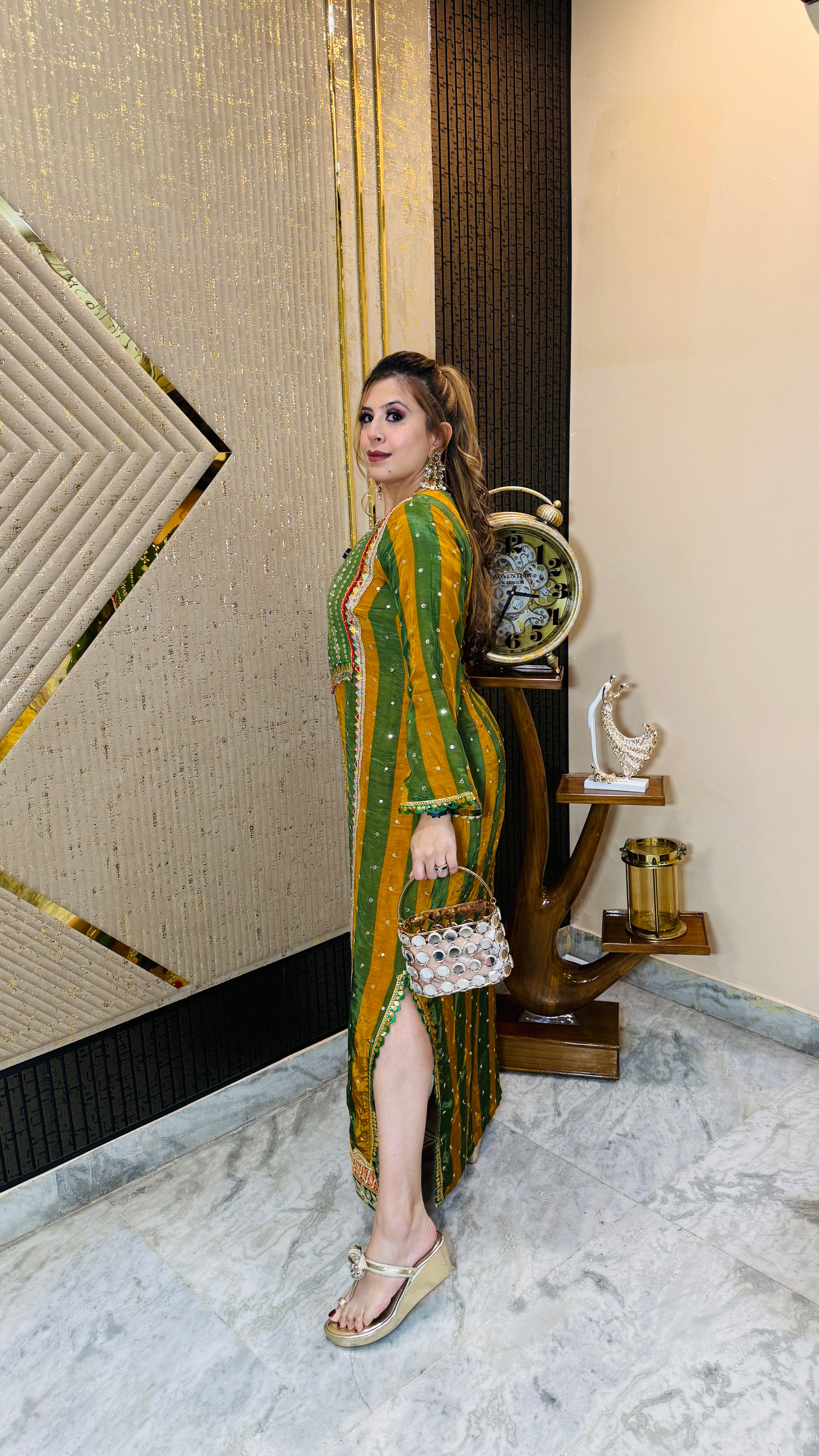 Green Yellow Stripes Kaftaan