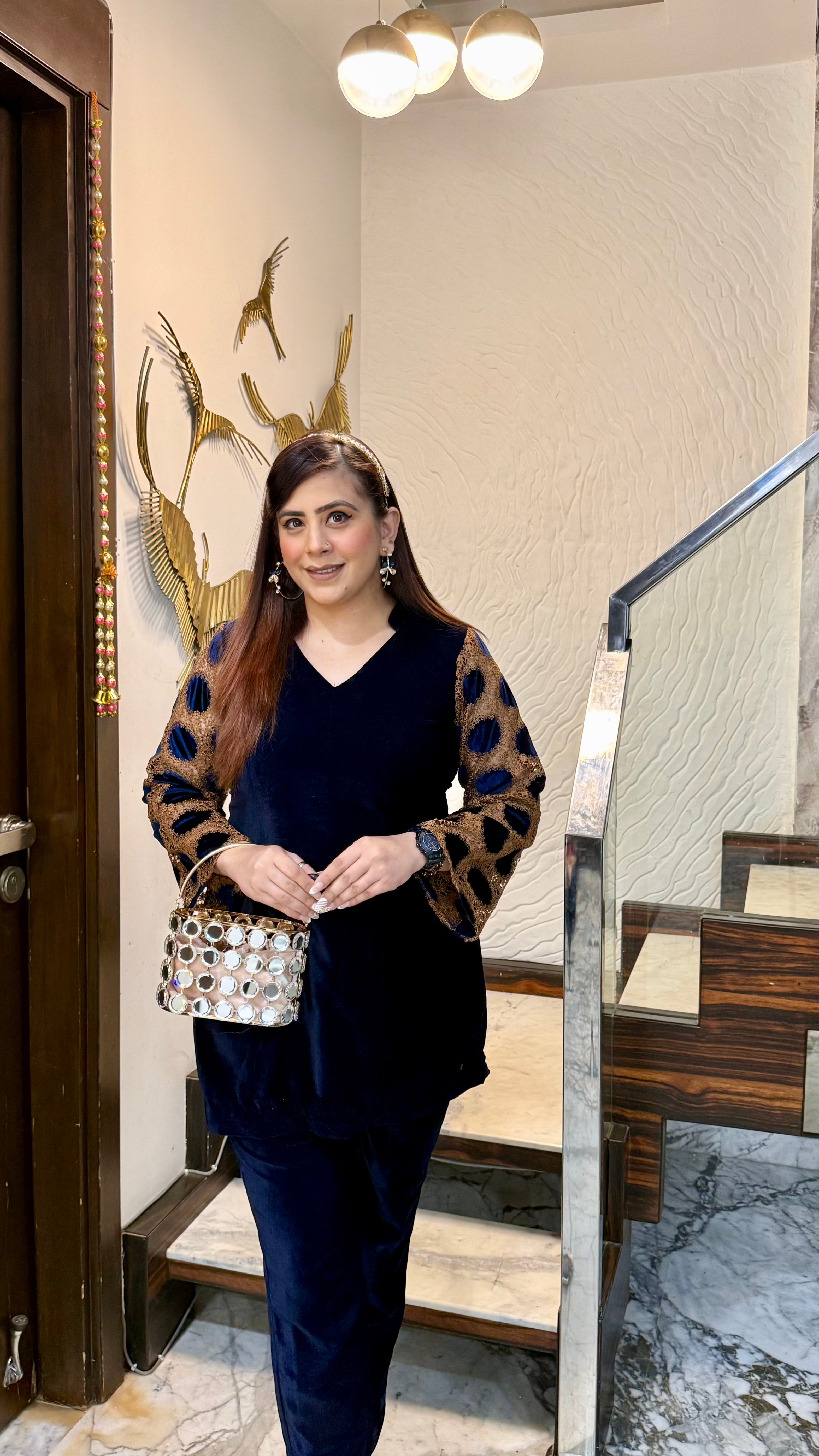 Blue Mesh Velvet Co-Ord