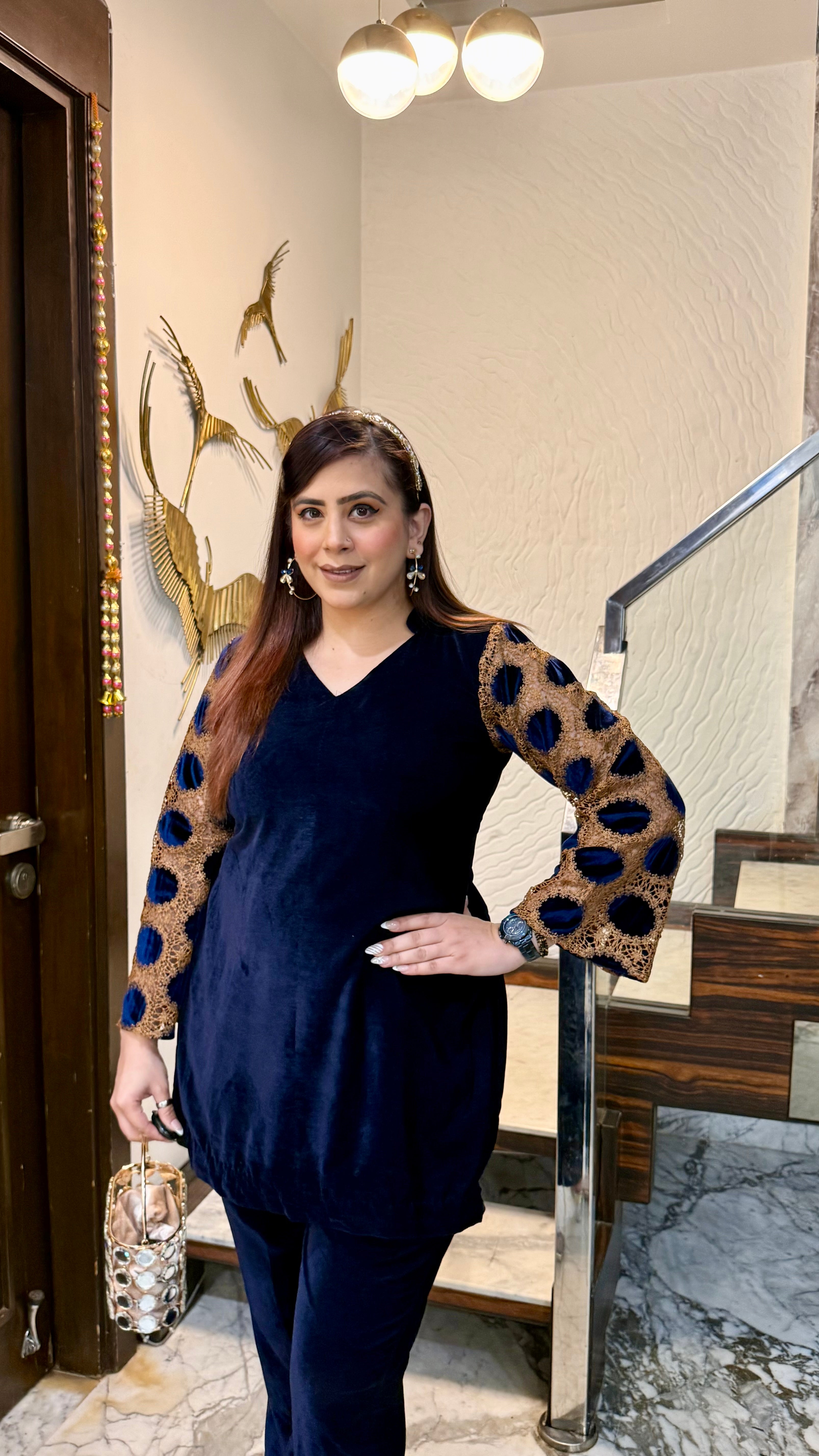 Blue Mesh Velvet Co-Ord