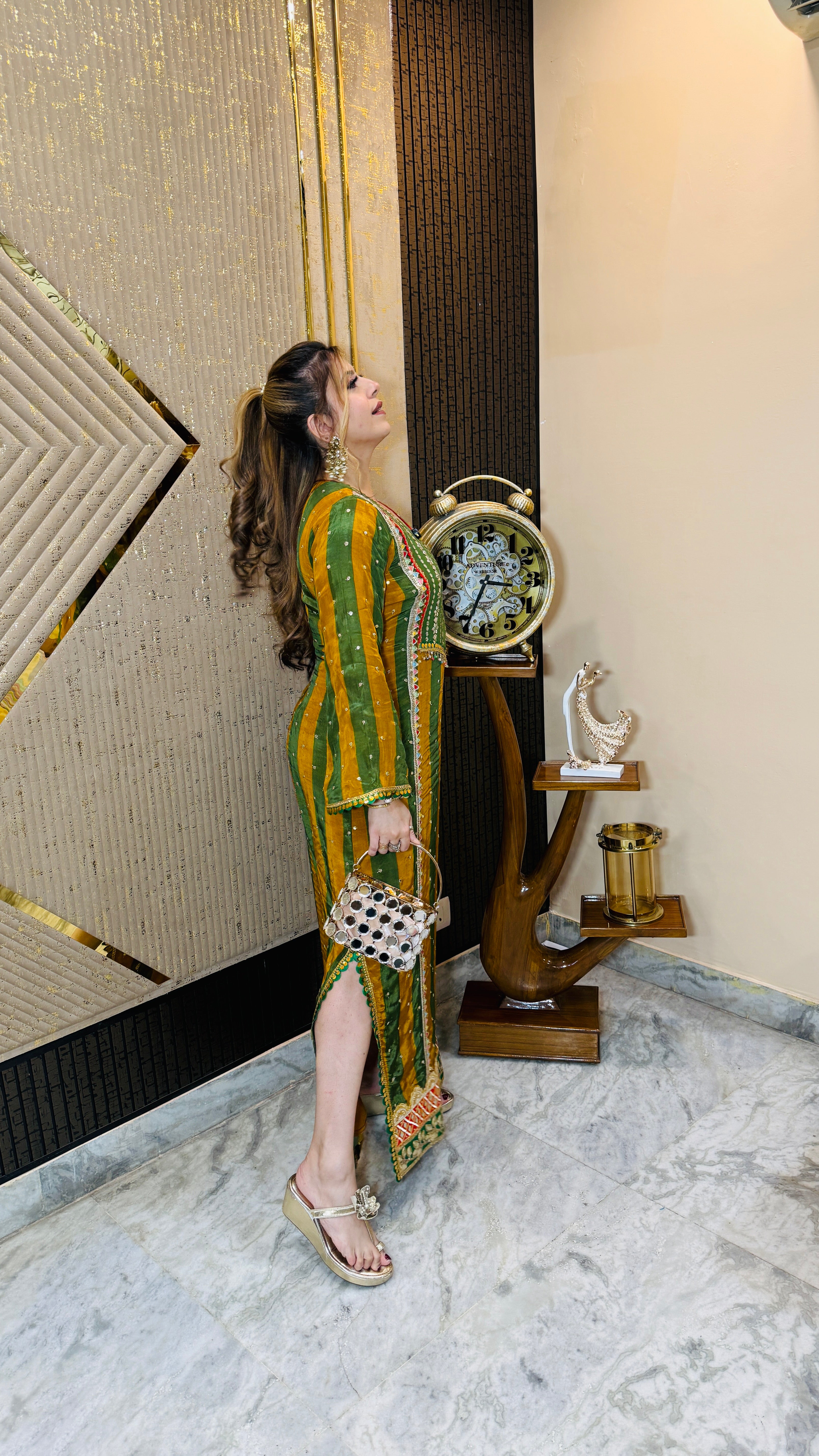 Green Yellow Stripes Kaftaan