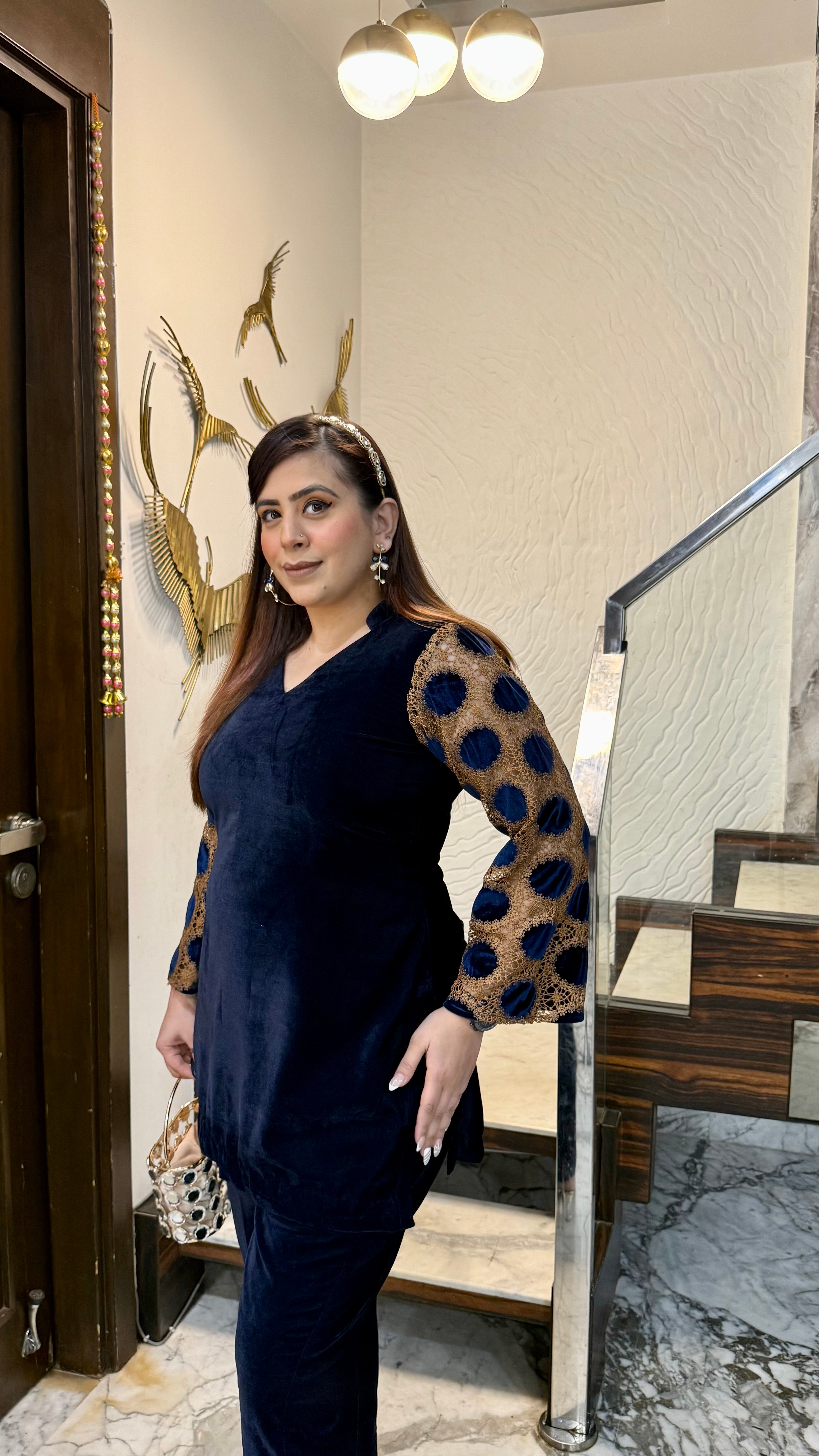 Blue Mesh Velvet Co-Ord