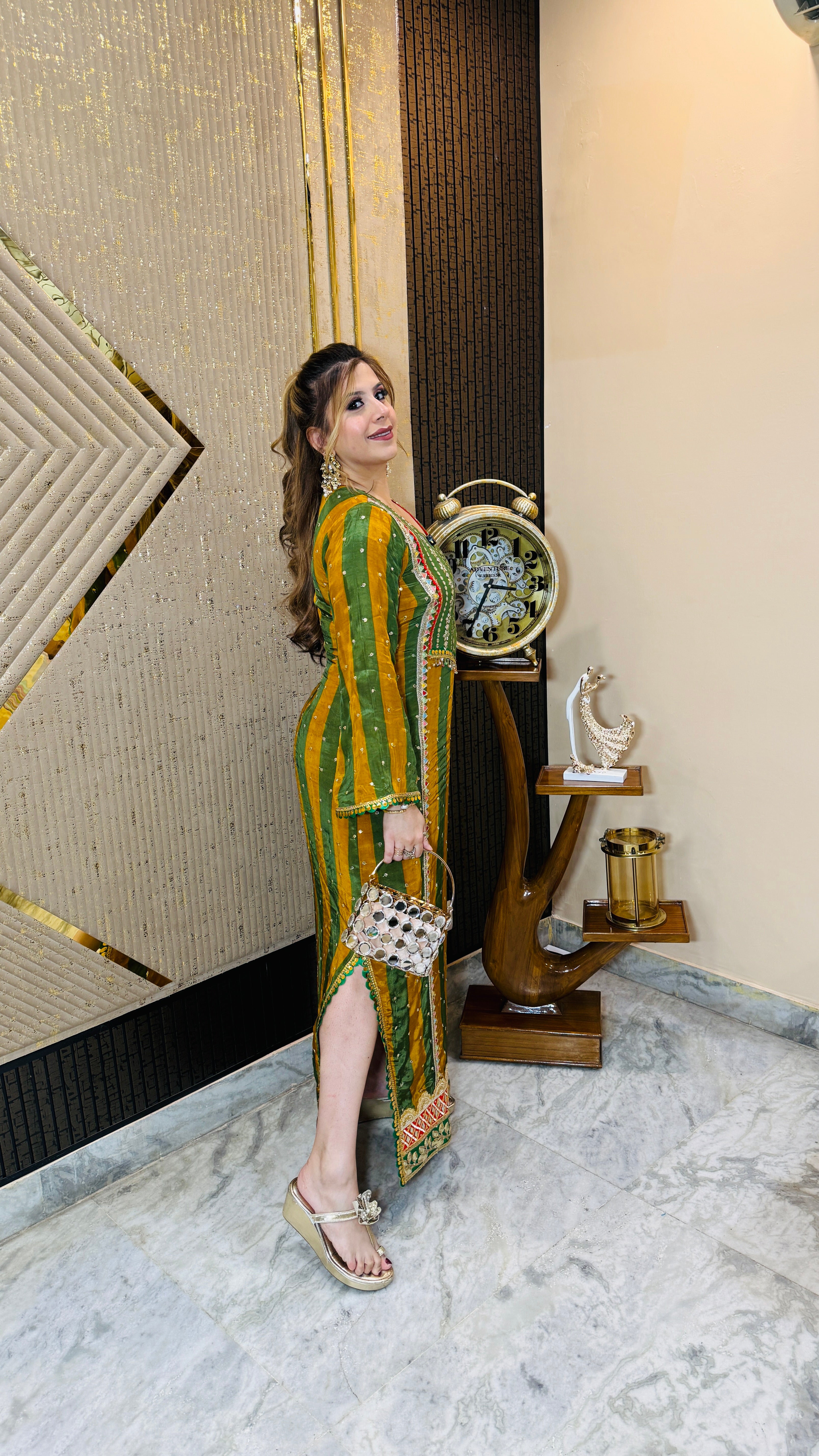 Green Yellow Stripes Kaftaan