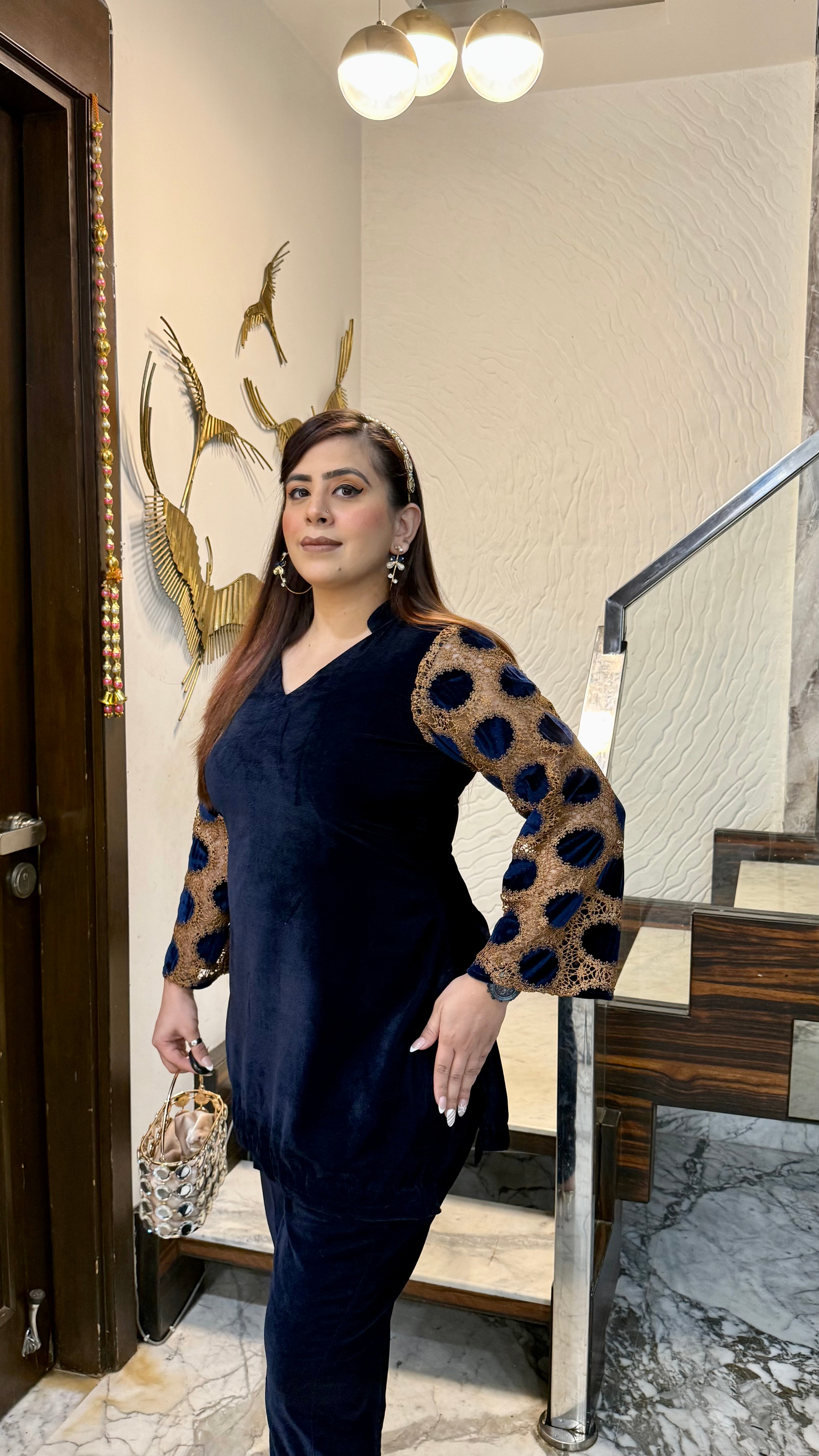 Blue Mesh Velvet Co-Ord