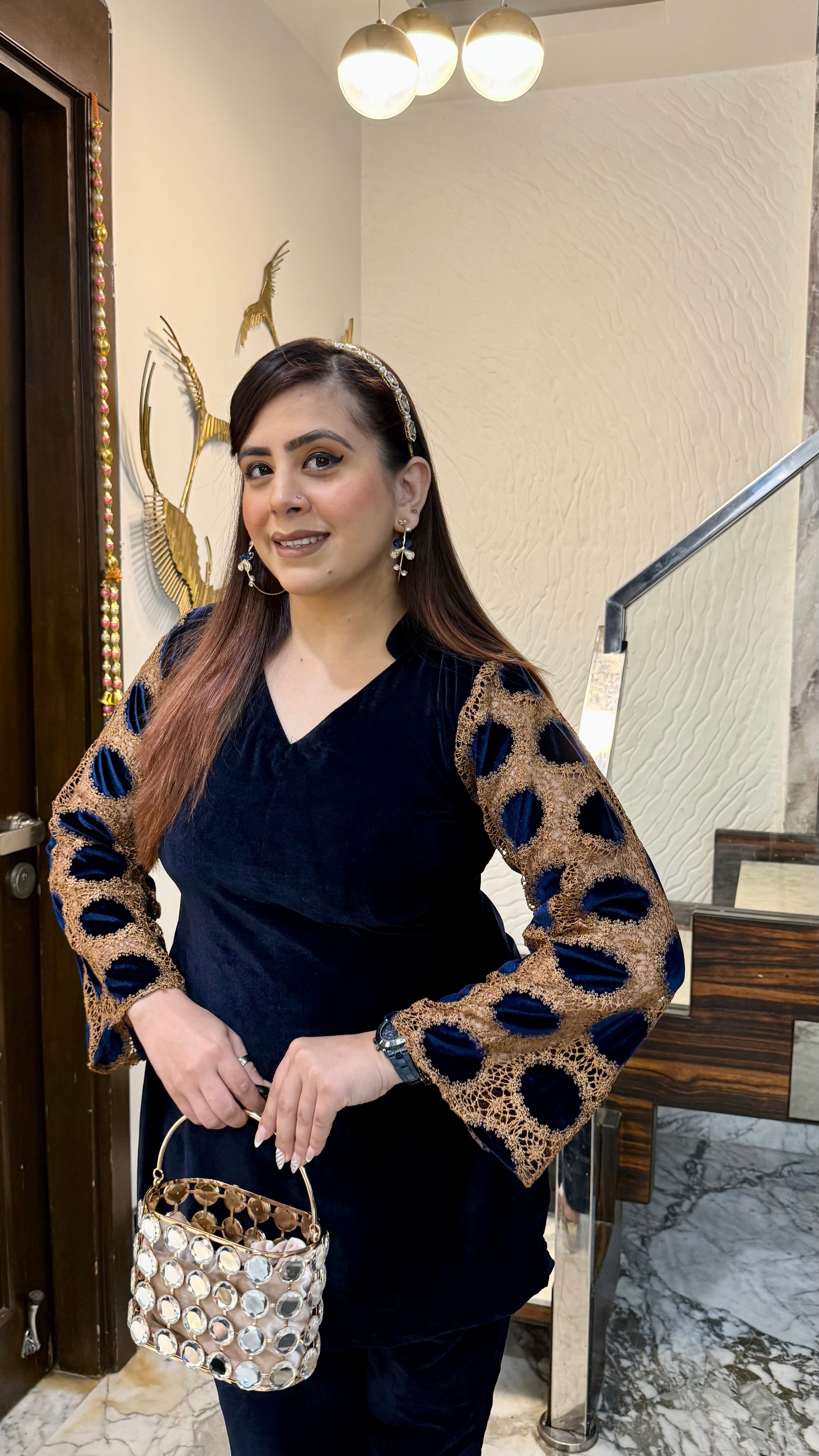 Blue Mesh Velvet Co-Ord