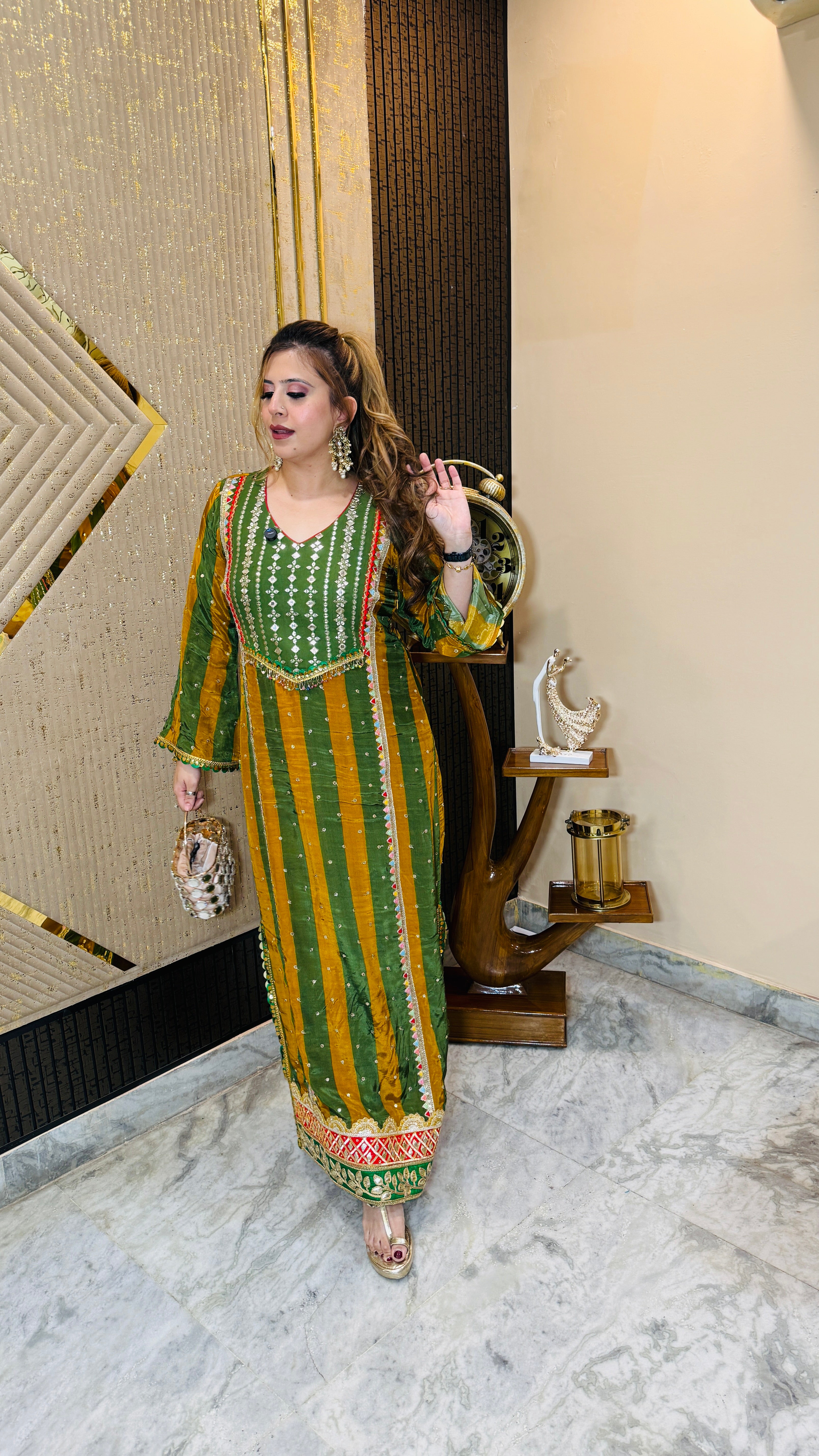 Green Yellow Stripes Kaftaan