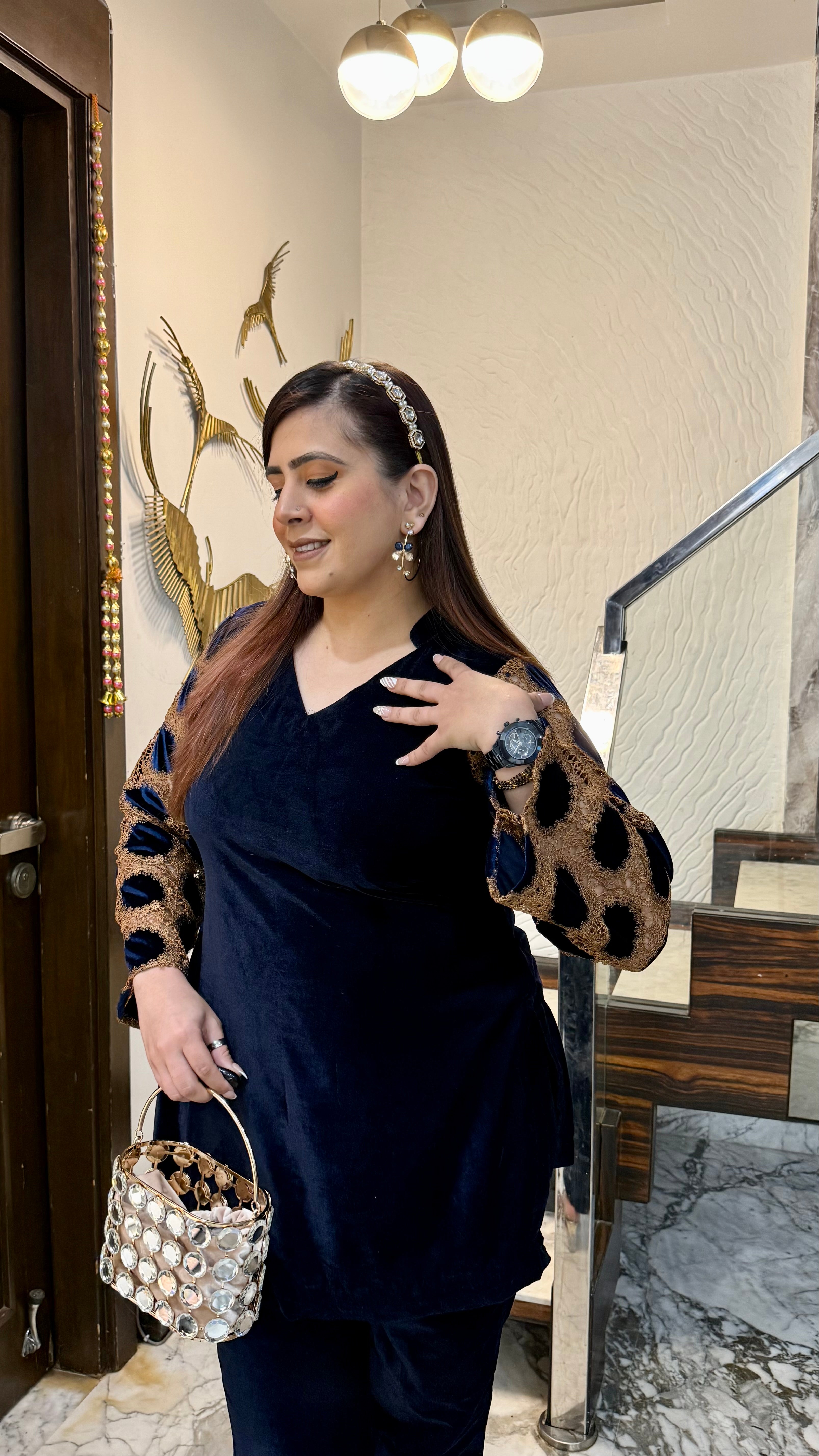 Blue Mesh Velvet Co-Ord