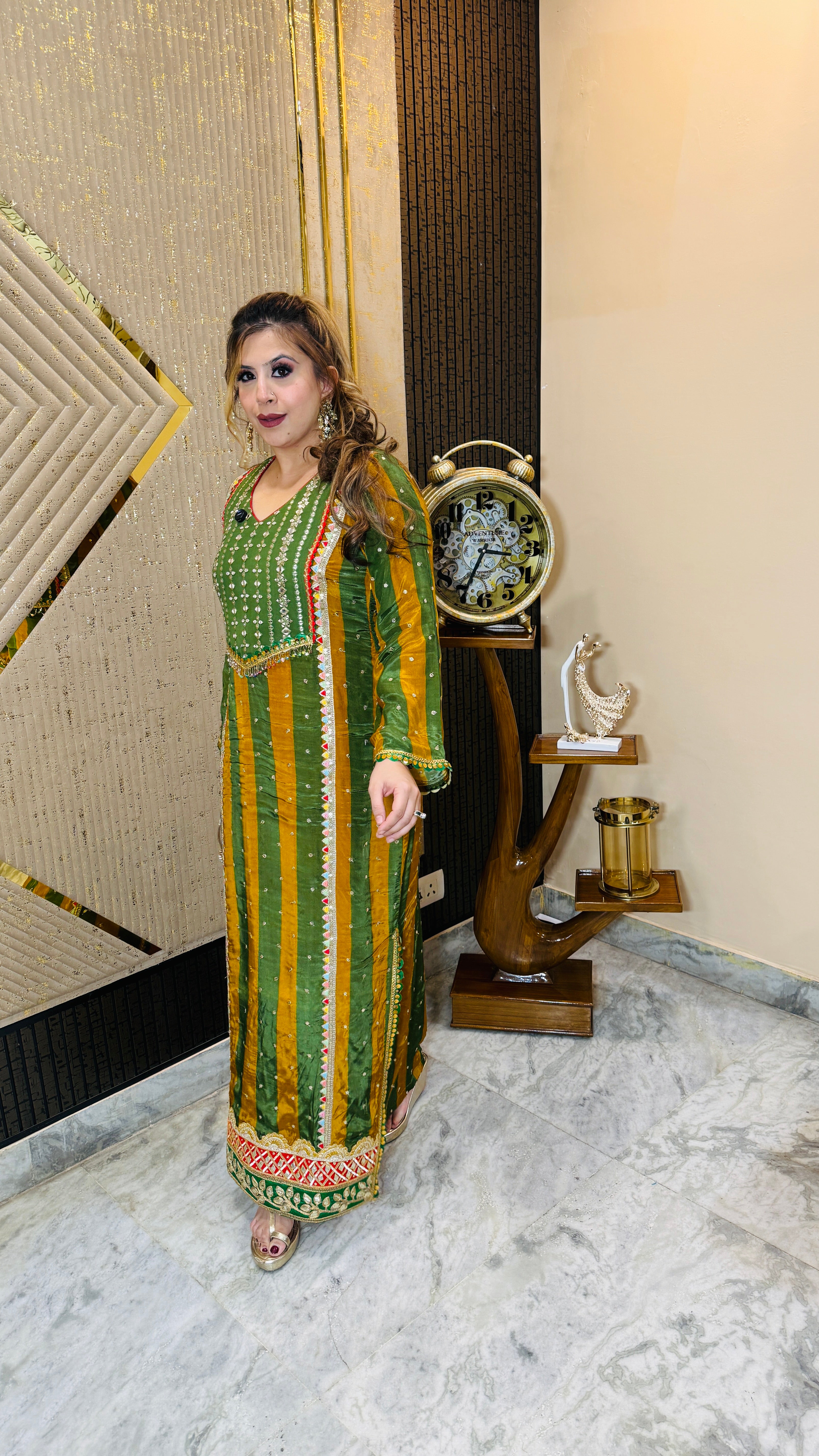 Green Yellow Stripes Kaftaan