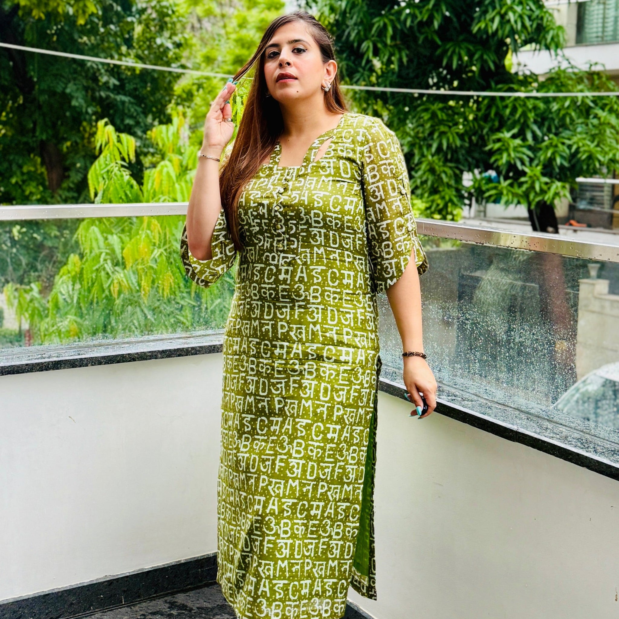 Green Text Me Mal Cotton Kurti