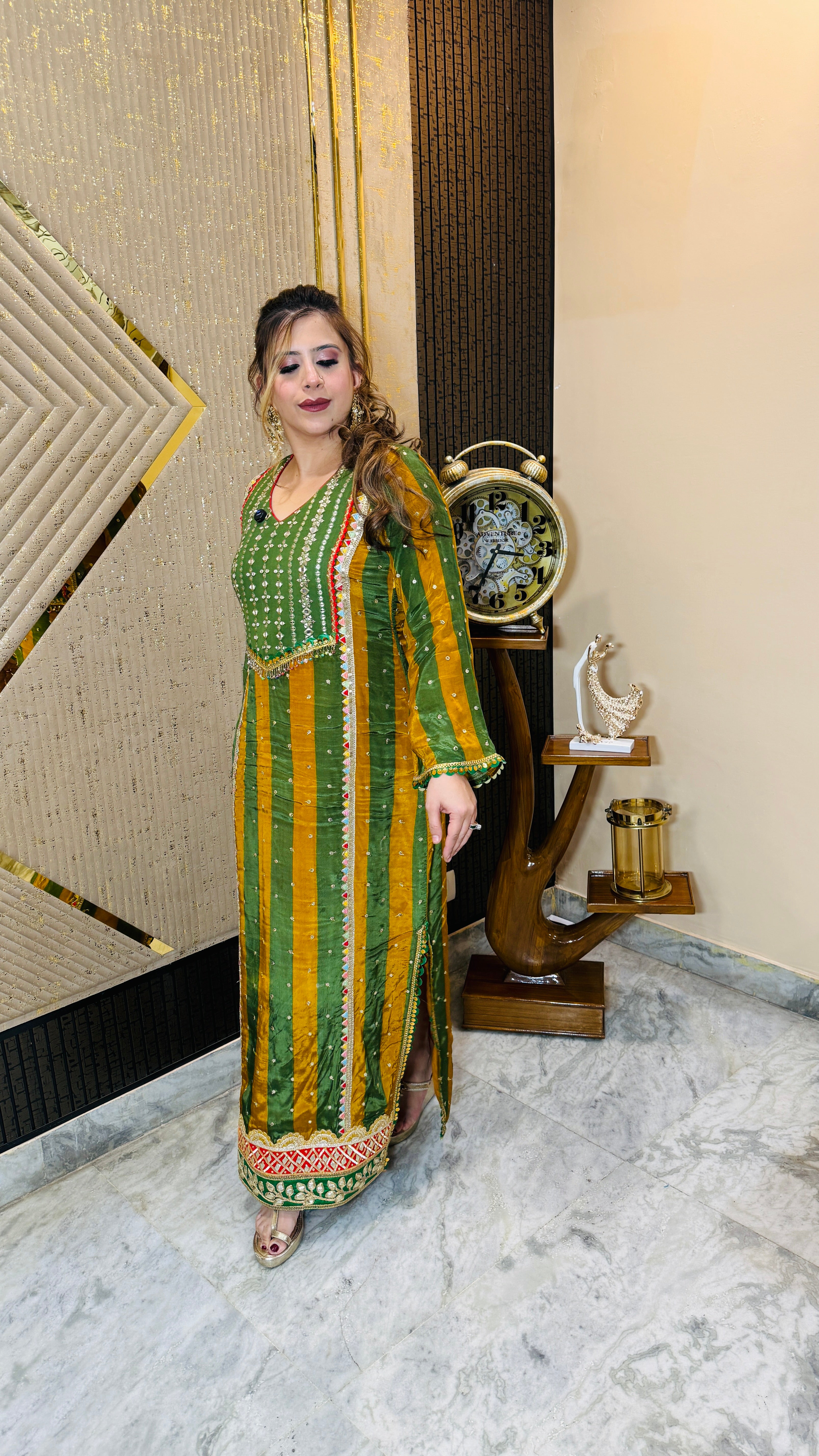 Green Yellow Stripes Kaftaan