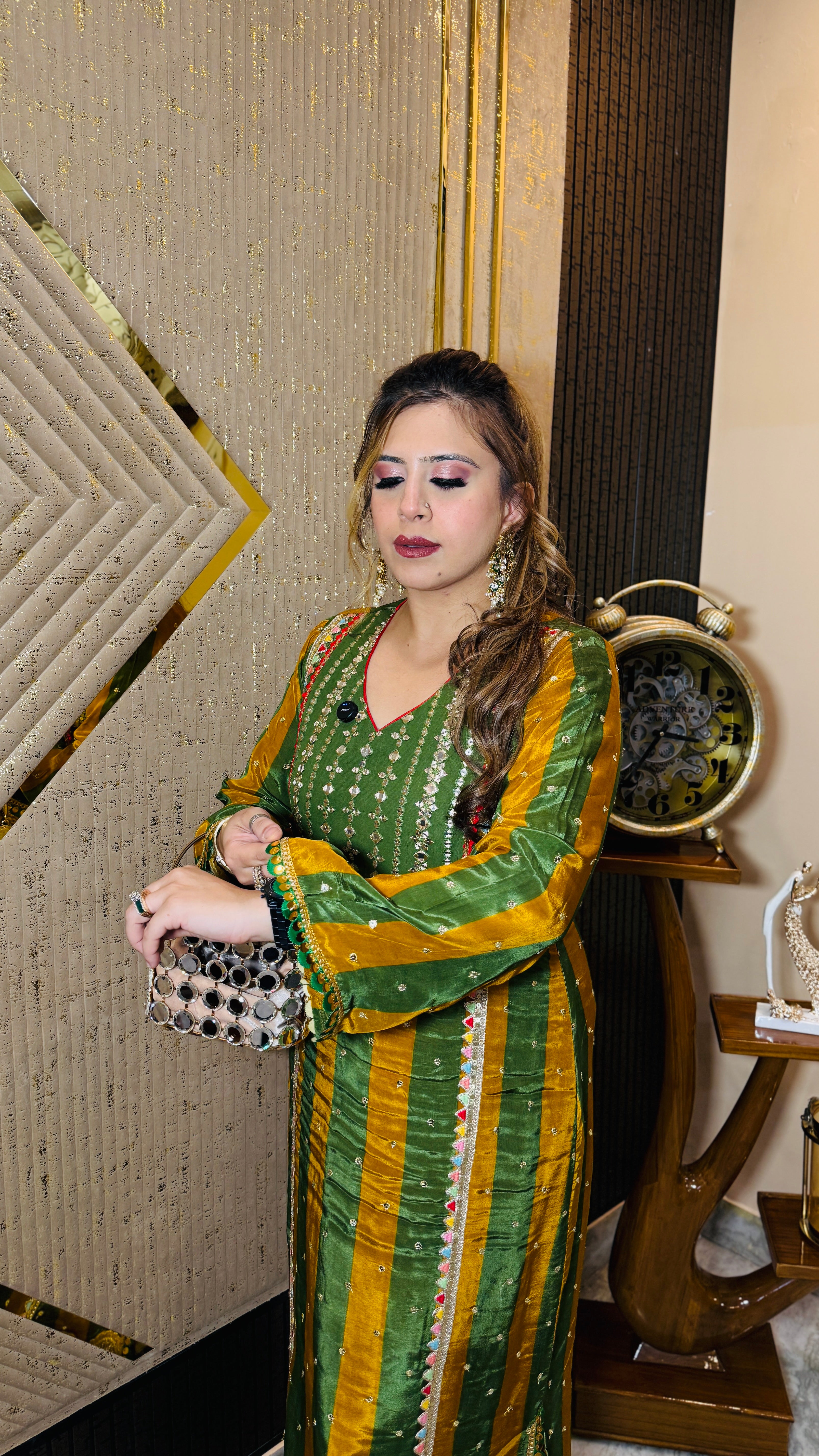 Green Yellow Stripes Kaftaan