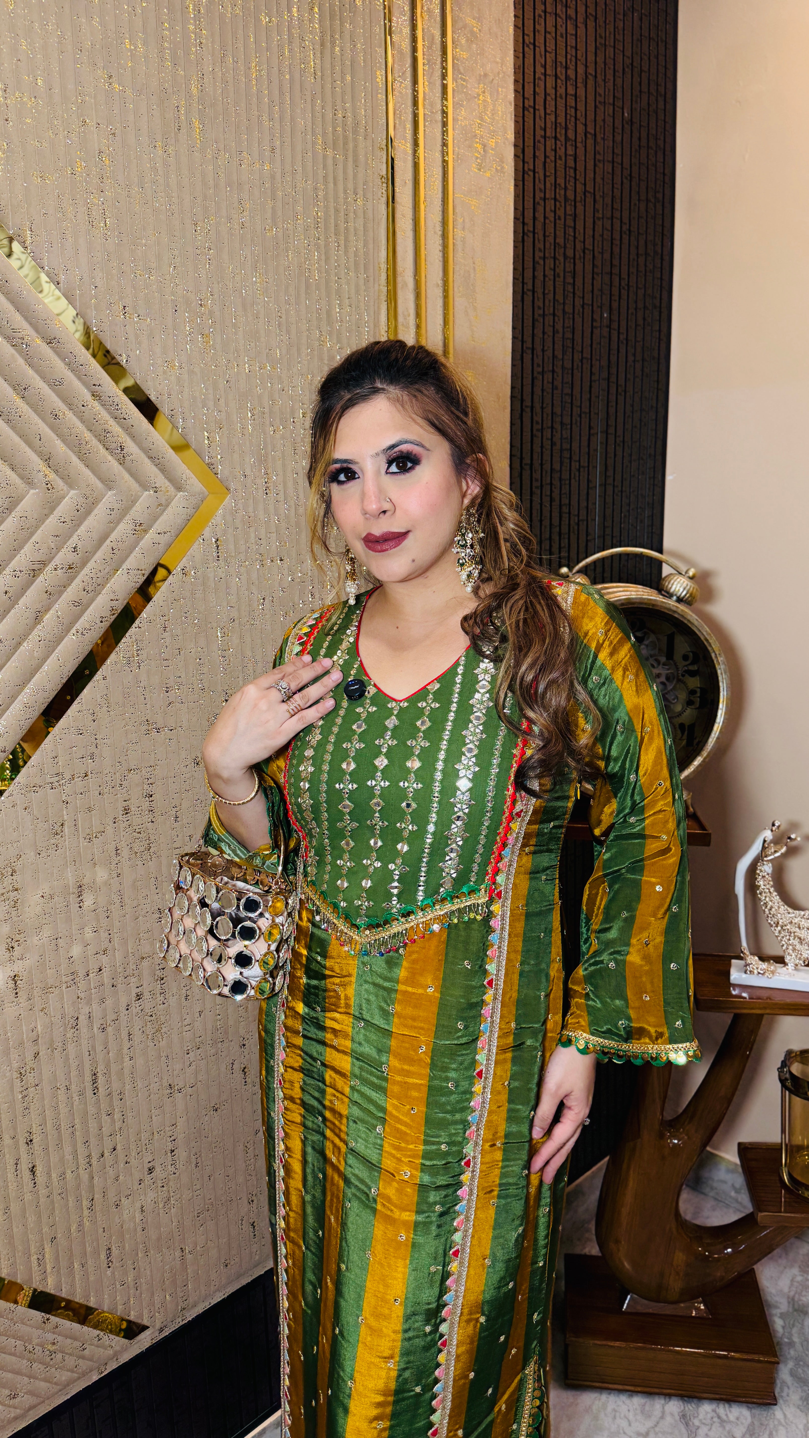 Green Yellow Stripes Kaftaan