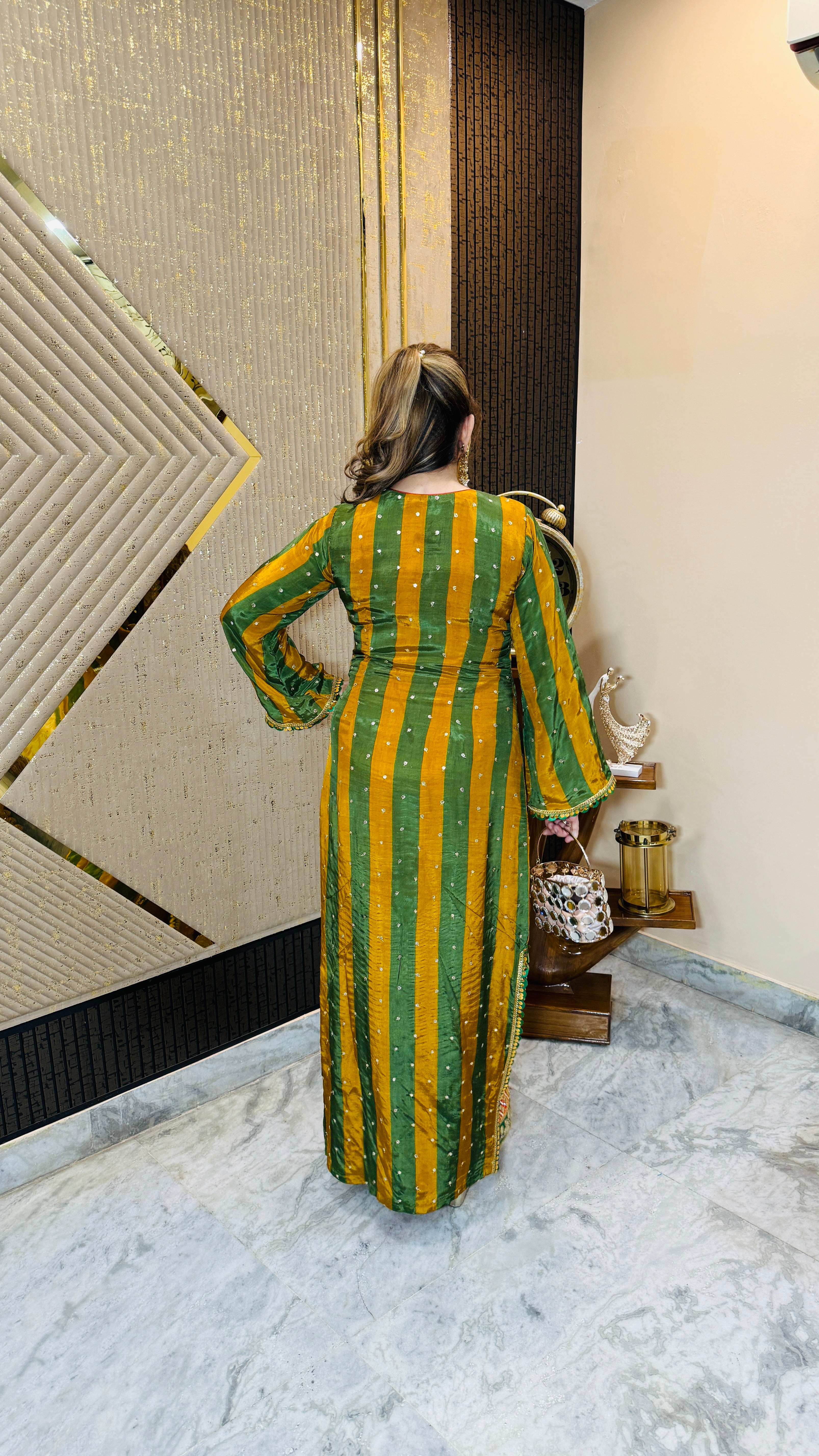Green Yellow Stripes Kaftaan