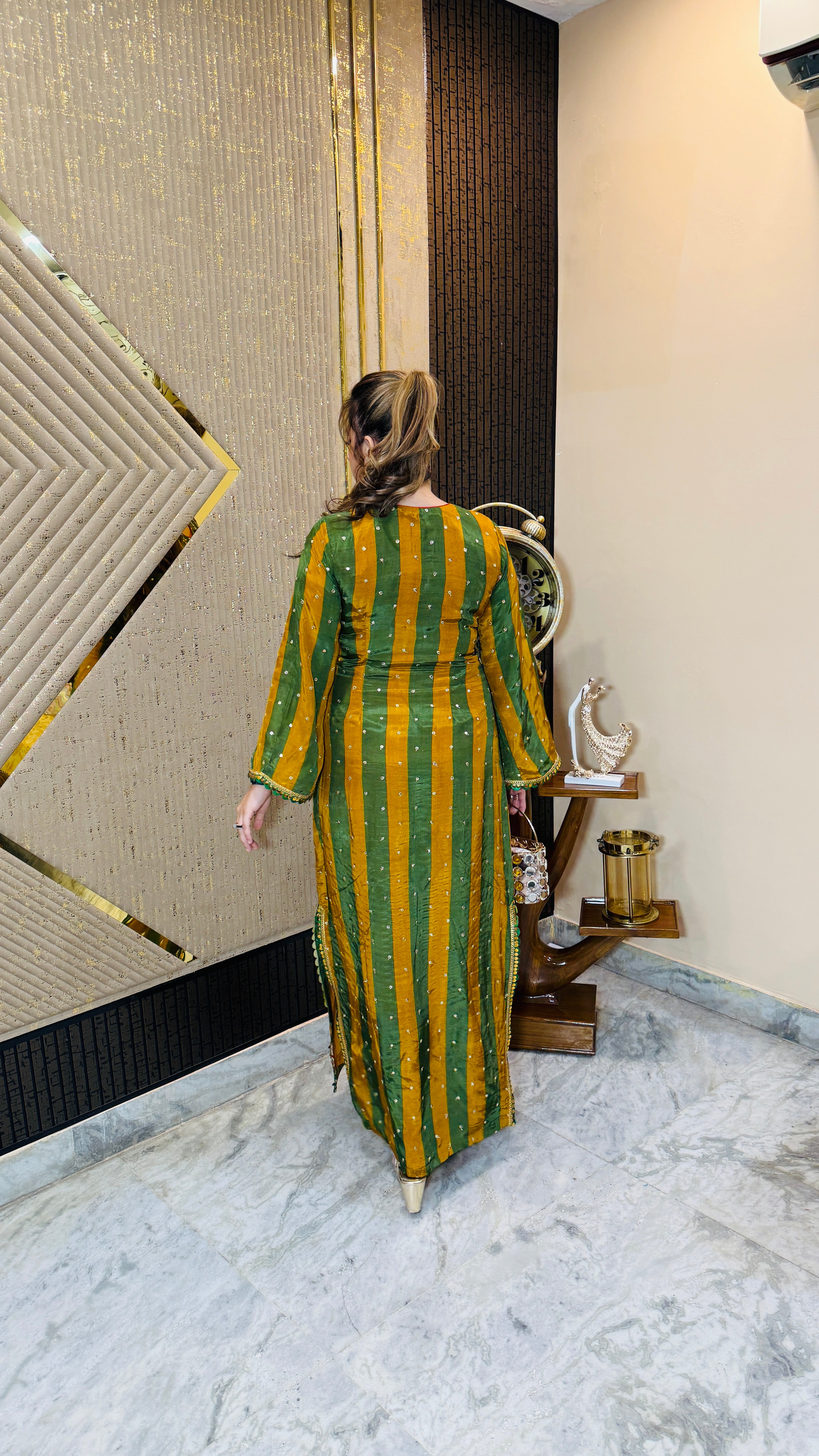 Green Yellow Stripes Kaftaan