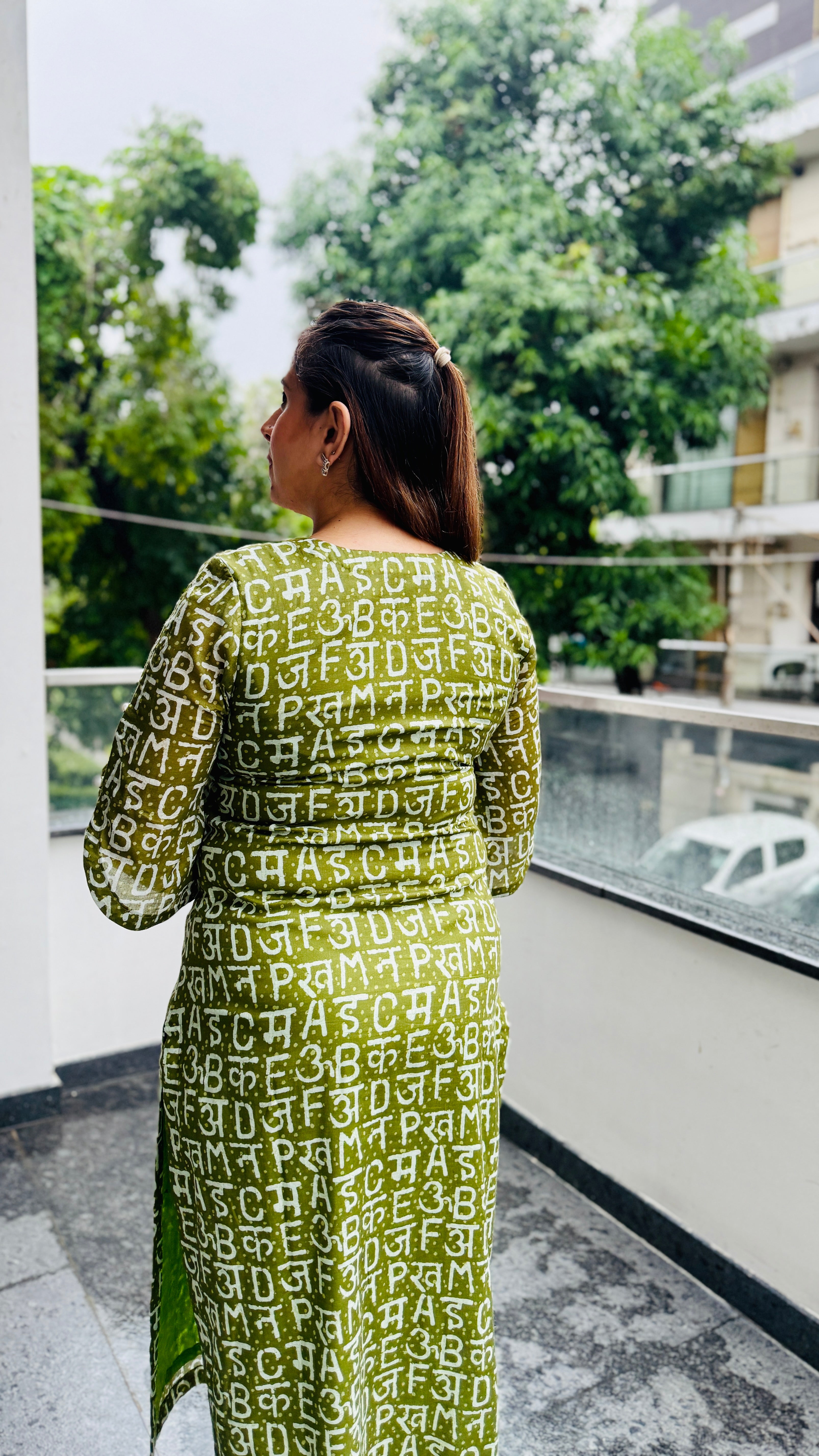 Green Text Me Mal Cotton Kurti