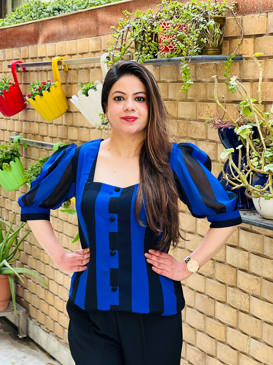 Blue Black Stripes Top