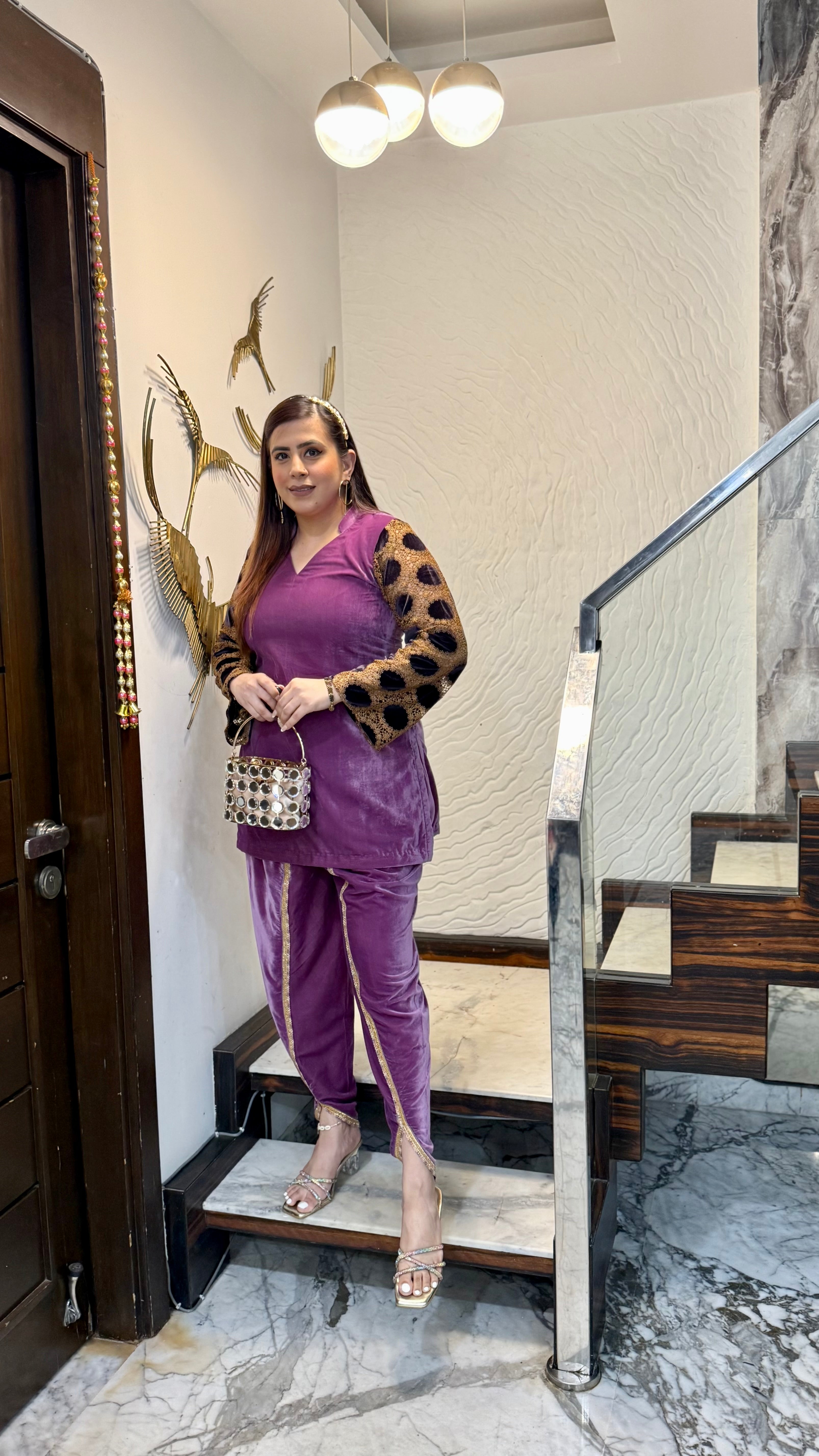 Mauve Mesh Velvet Co-Ord