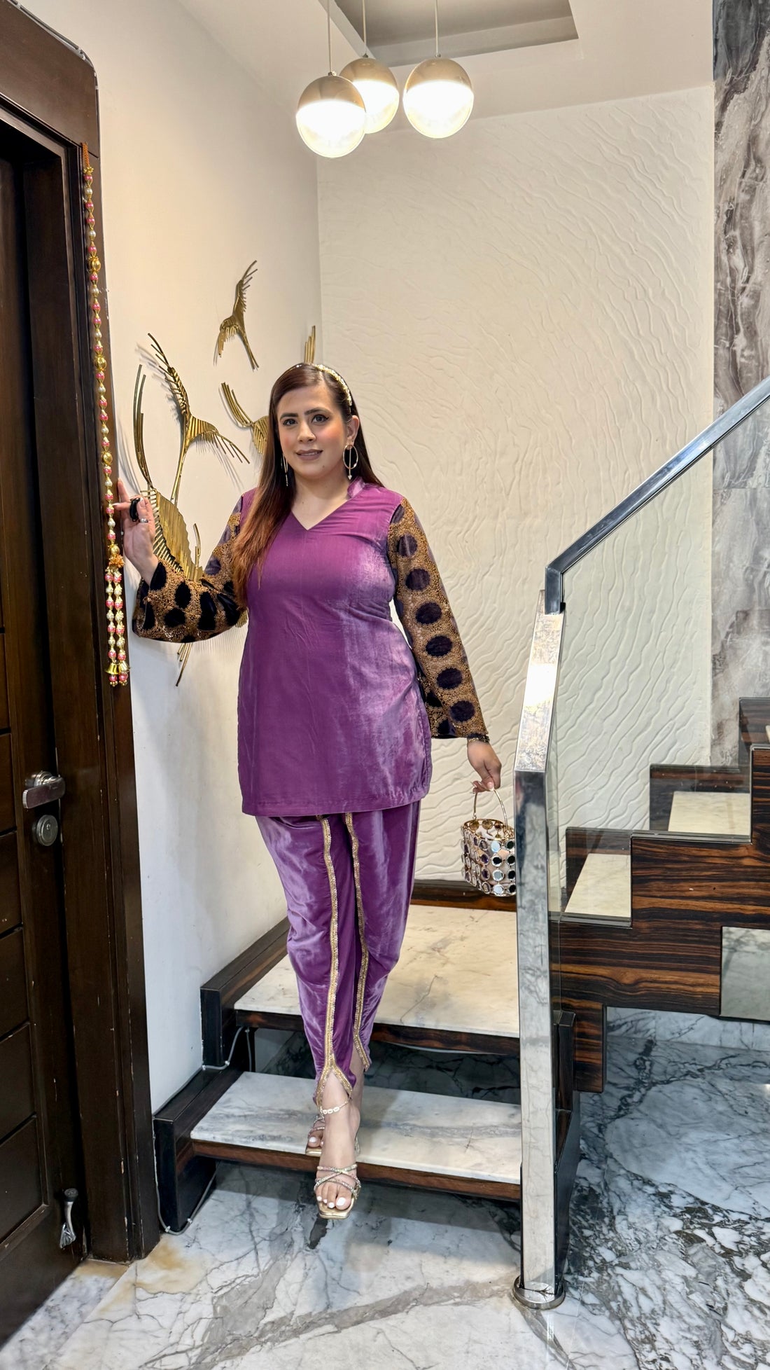 Mauve Mesh Velvet Co-Ord