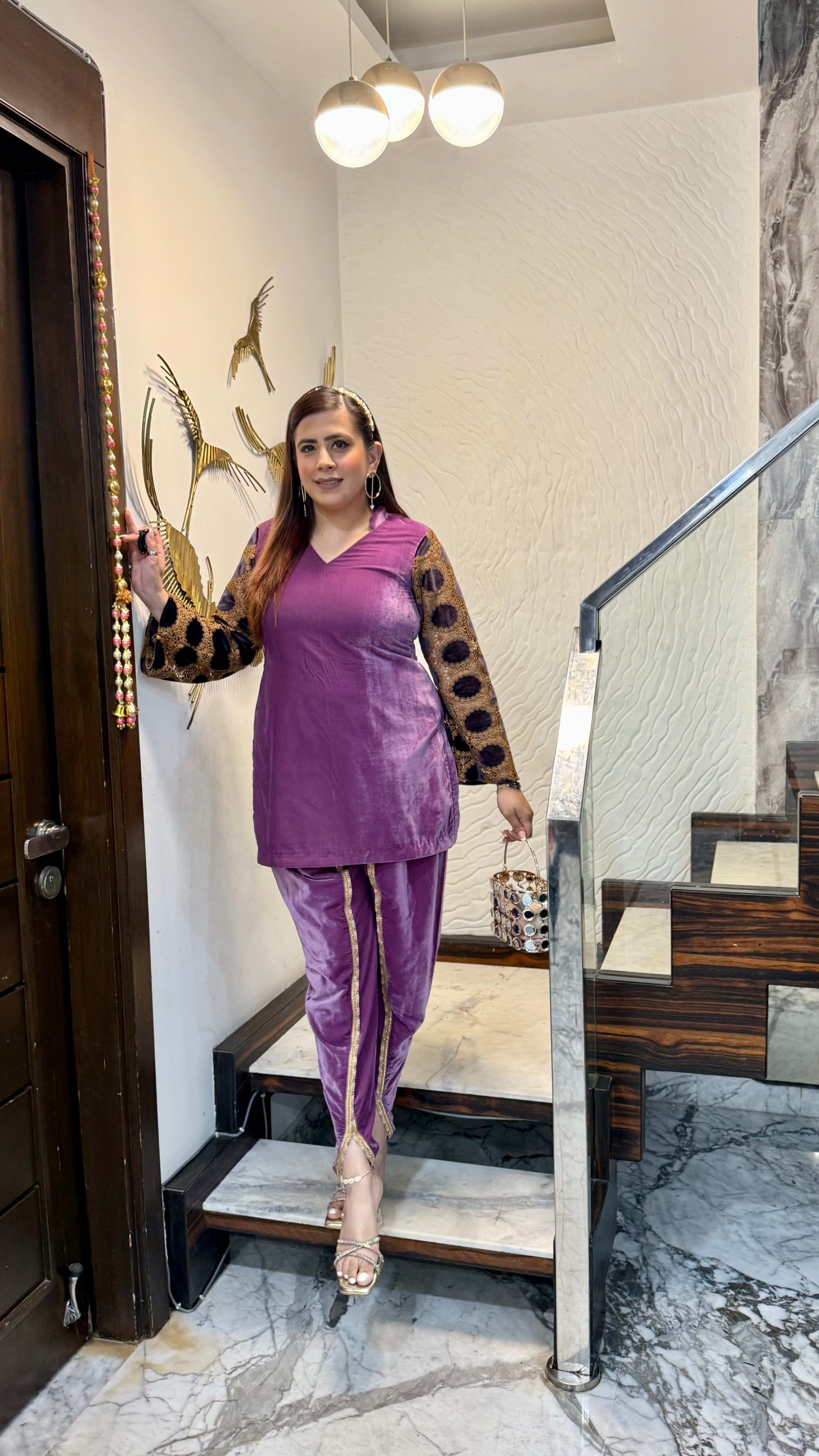 Mauve Mesh Velvet Co-Ord