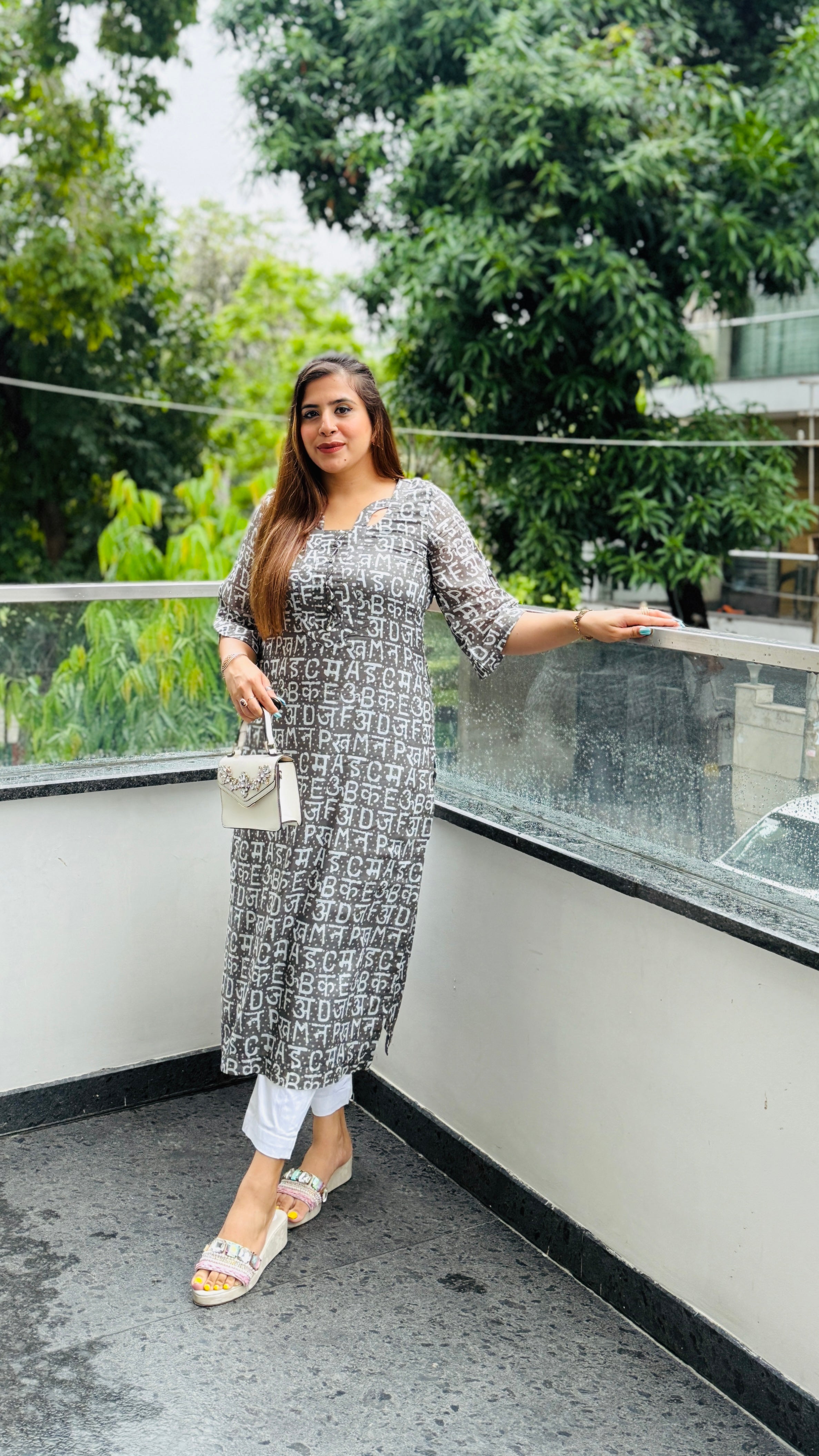 Grey Text Me Mal Cotton Kurti