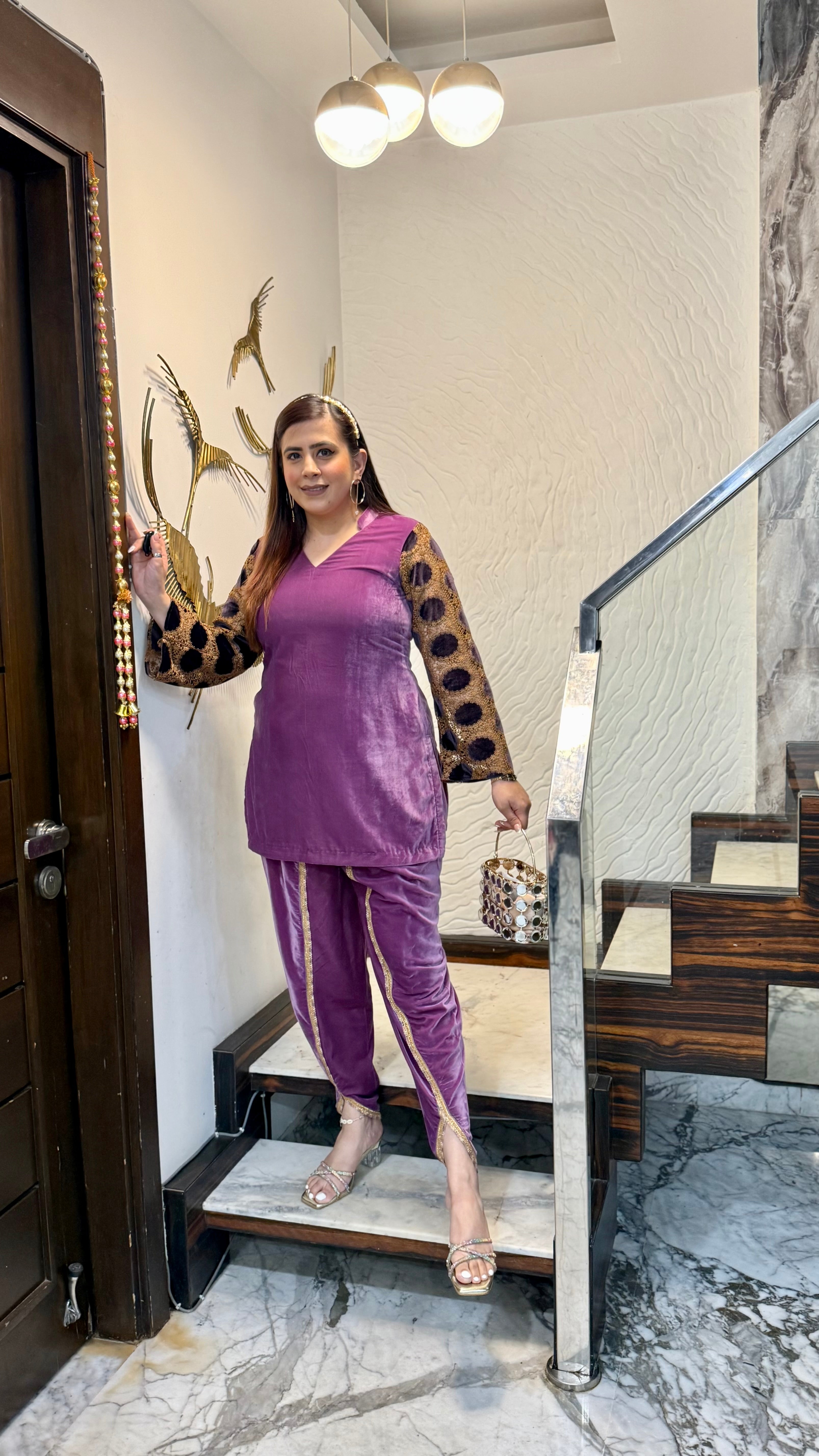 Mauve Mesh Velvet Co-Ord