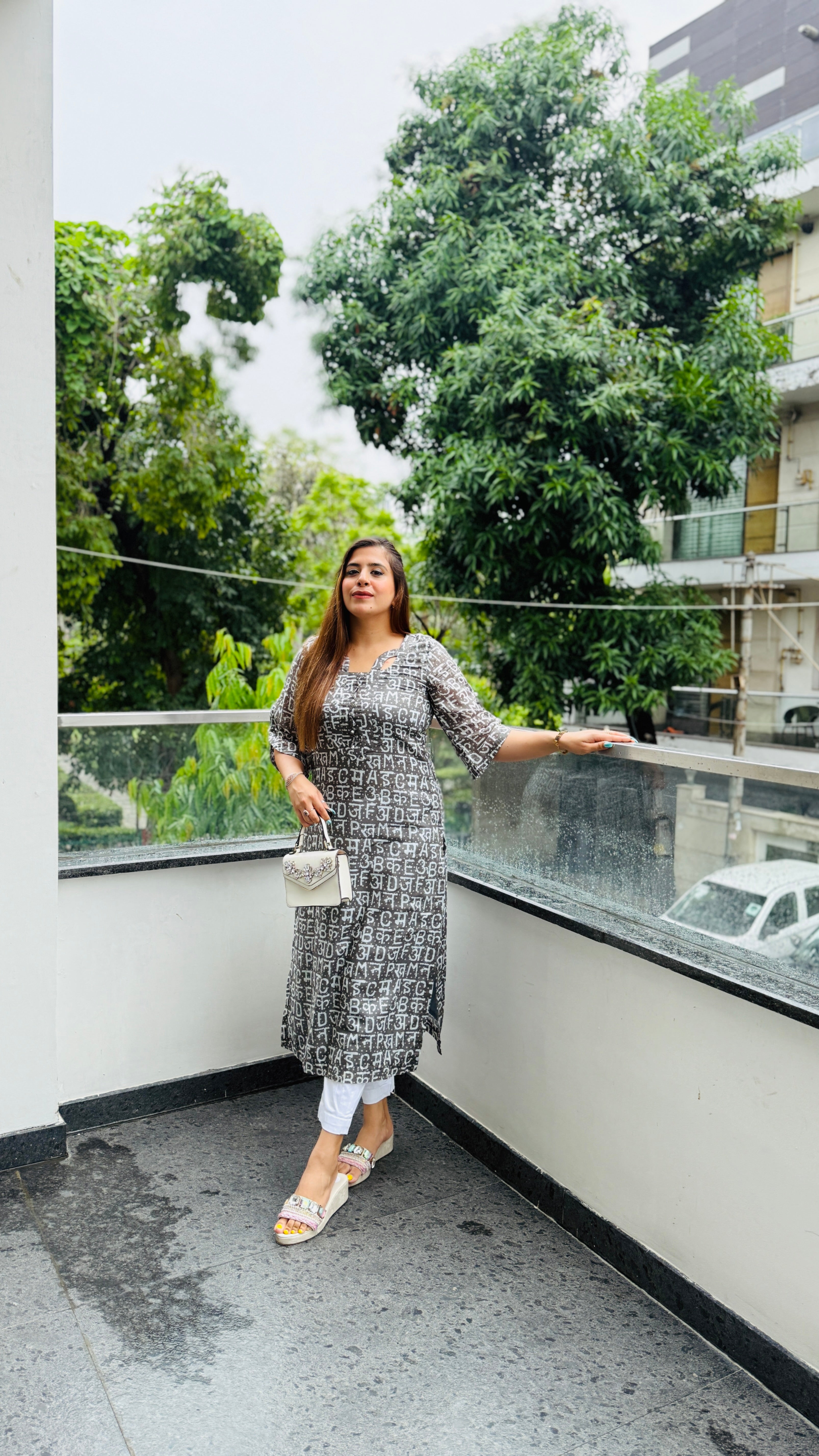 Grey Text Me Mal Cotton Kurti