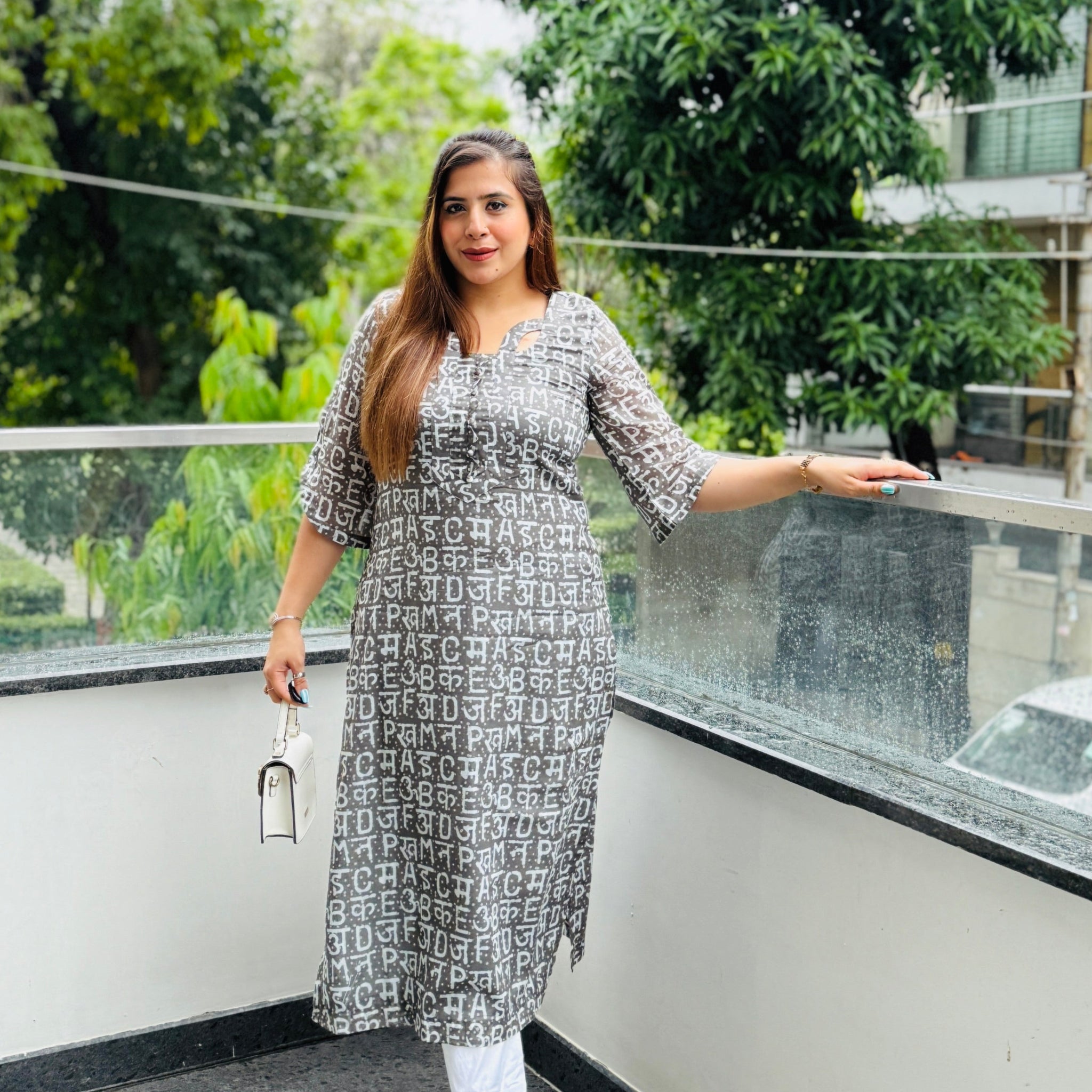 Grey Text Me Mal Cotton Kurti