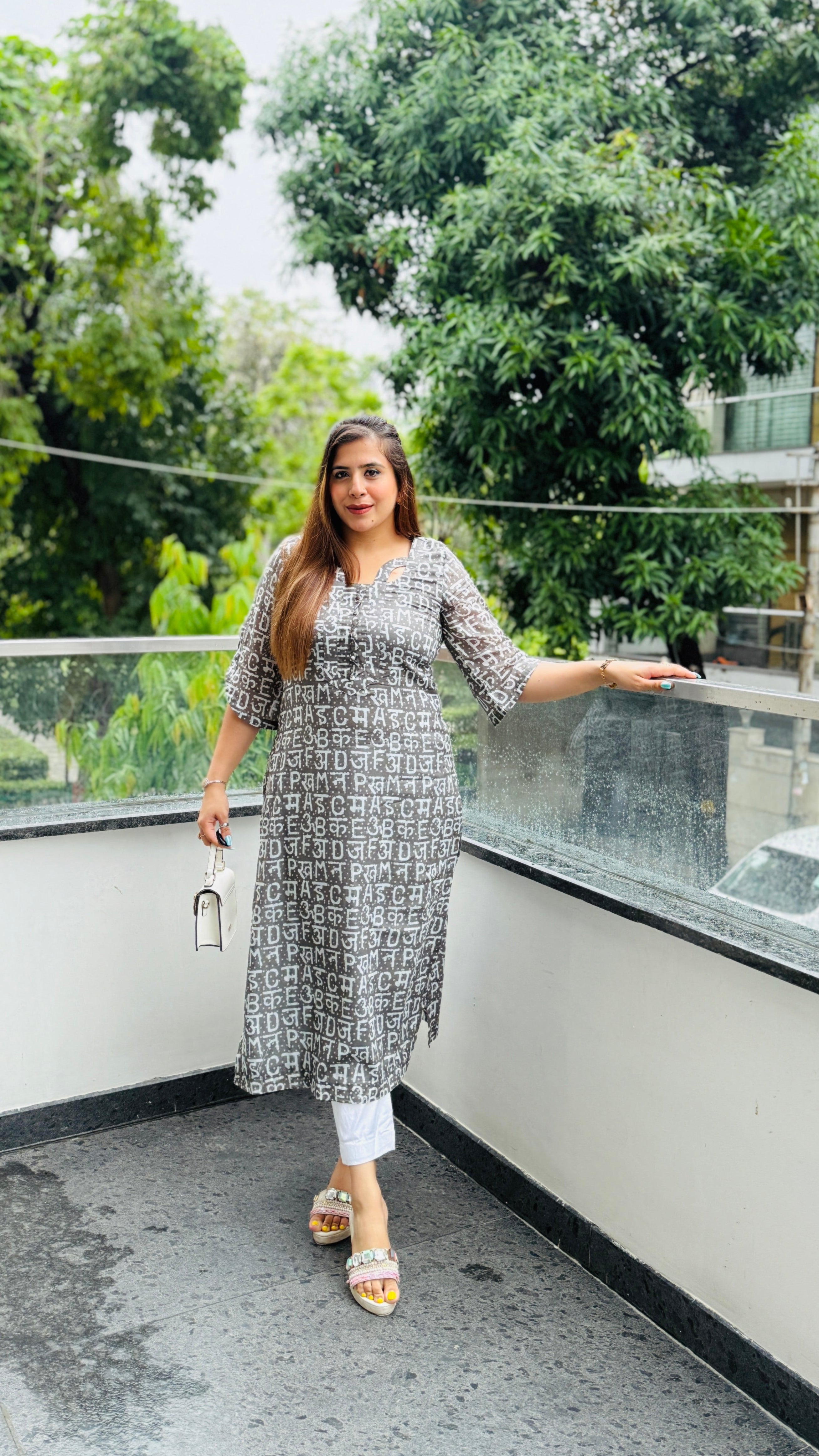 Grey Text Me Mal Cotton Kurti