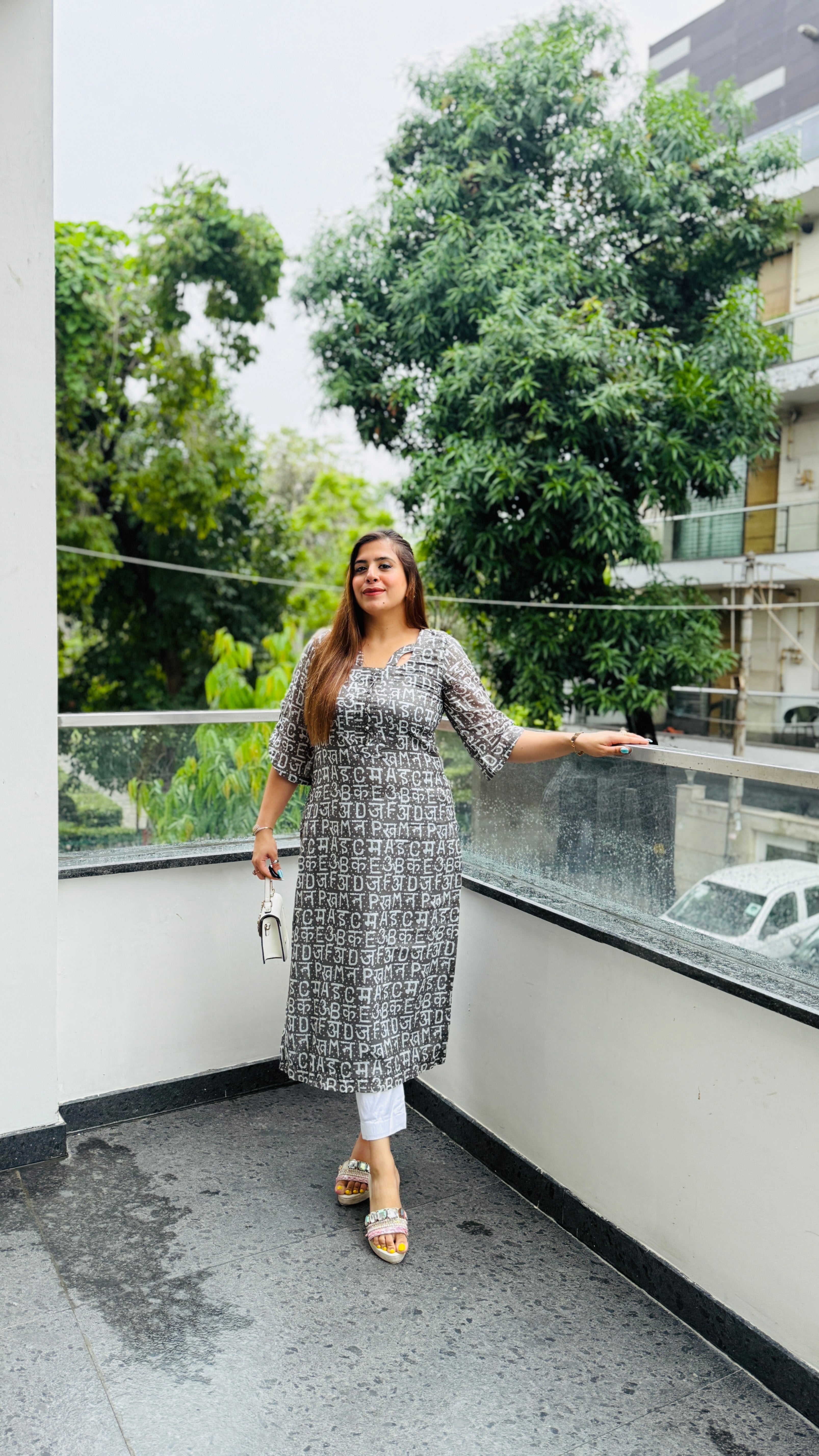 Grey Text Me Mal Cotton Kurti