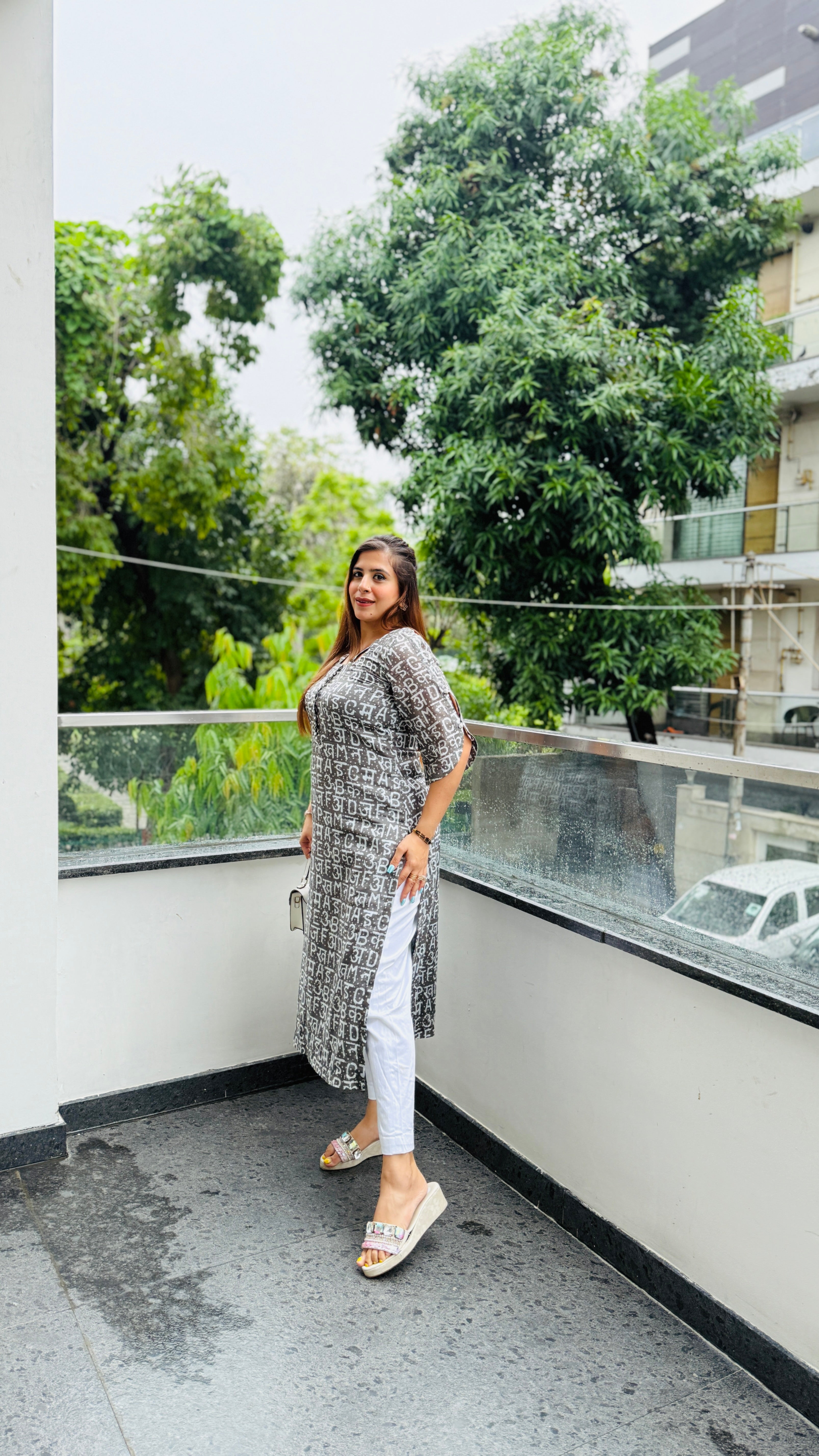 Grey Text Me Mal Cotton Kurti