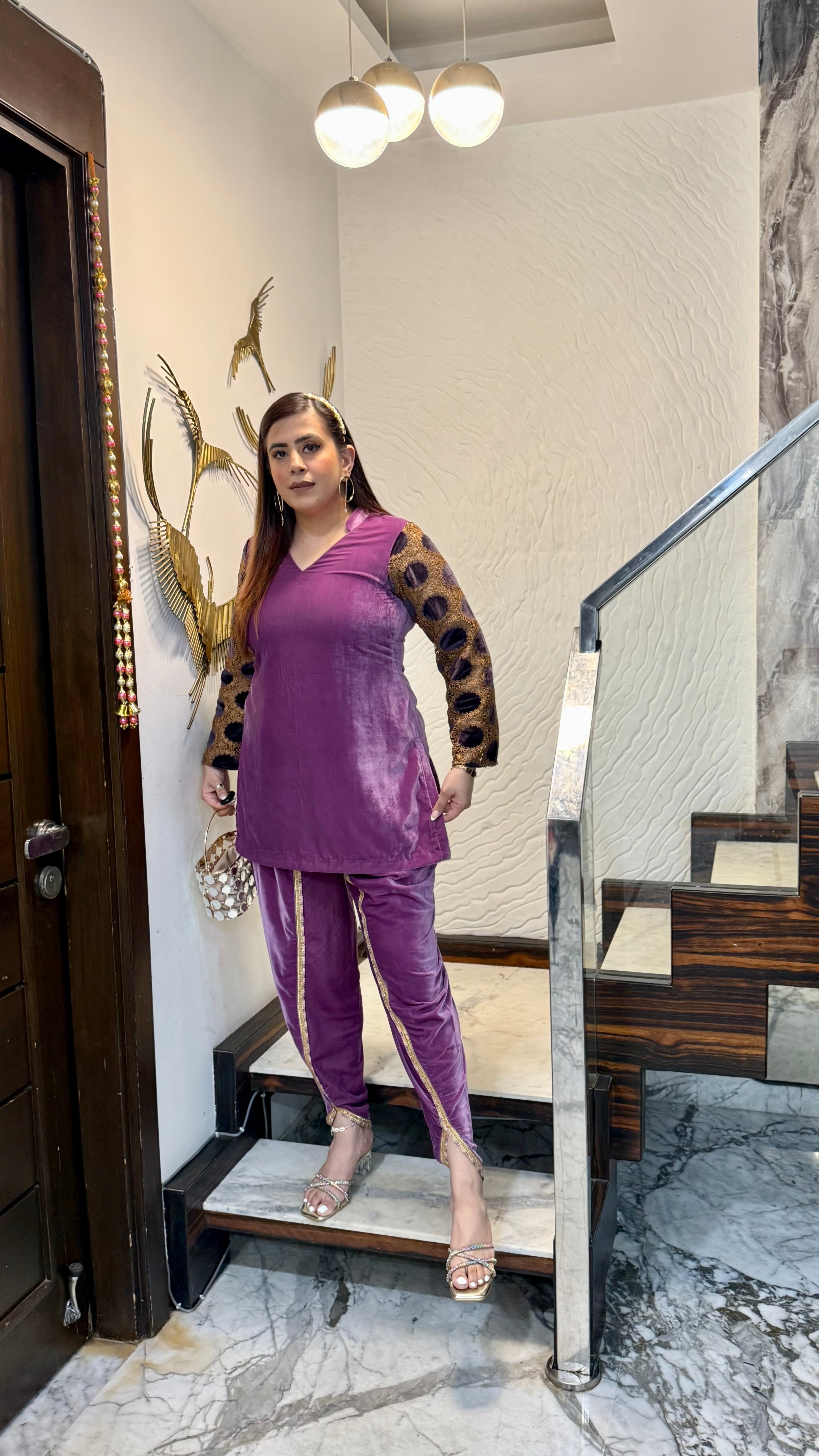 Mauve Mesh Velvet Co-Ord