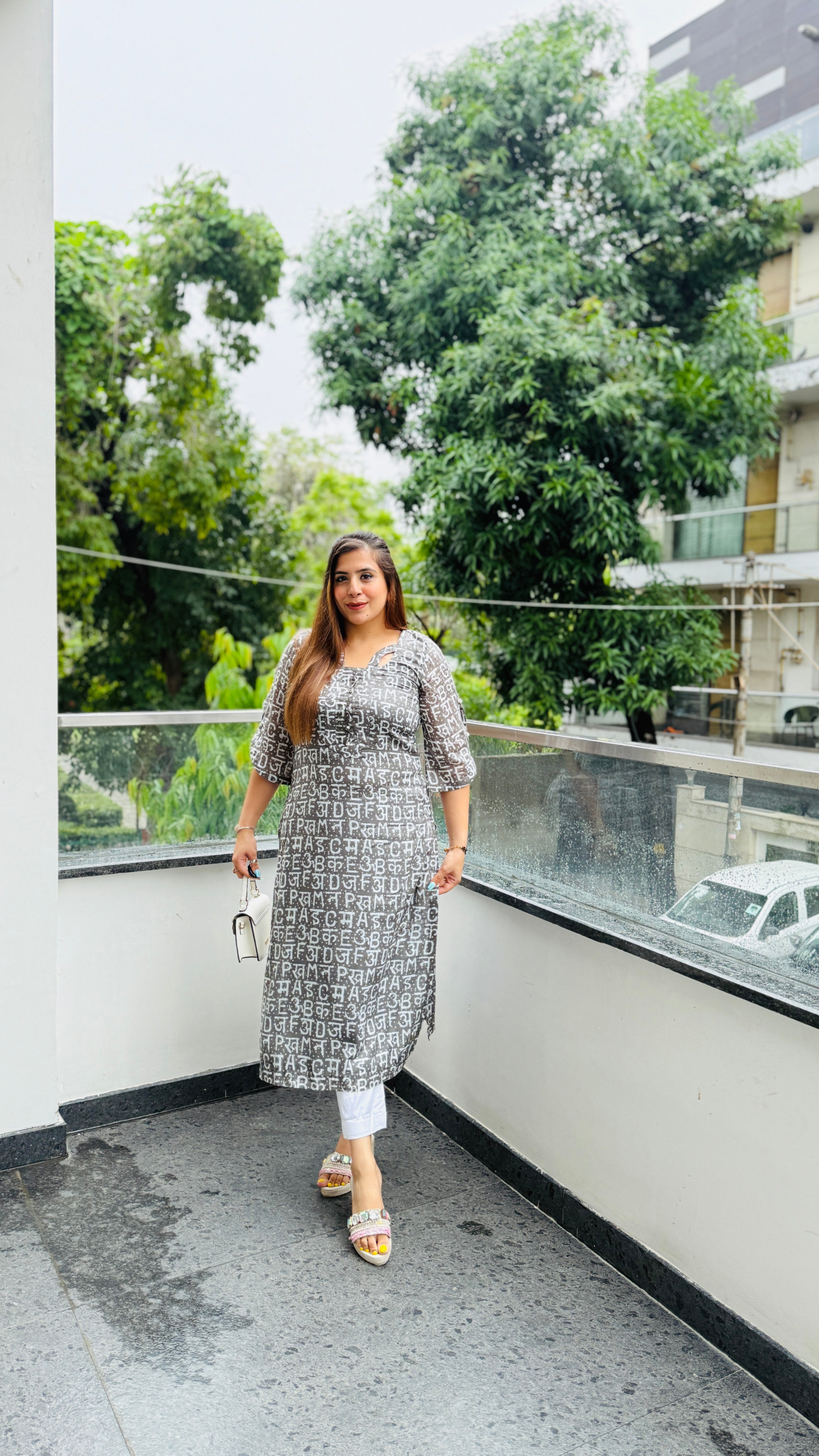 Grey Text Me Mal Cotton Kurti