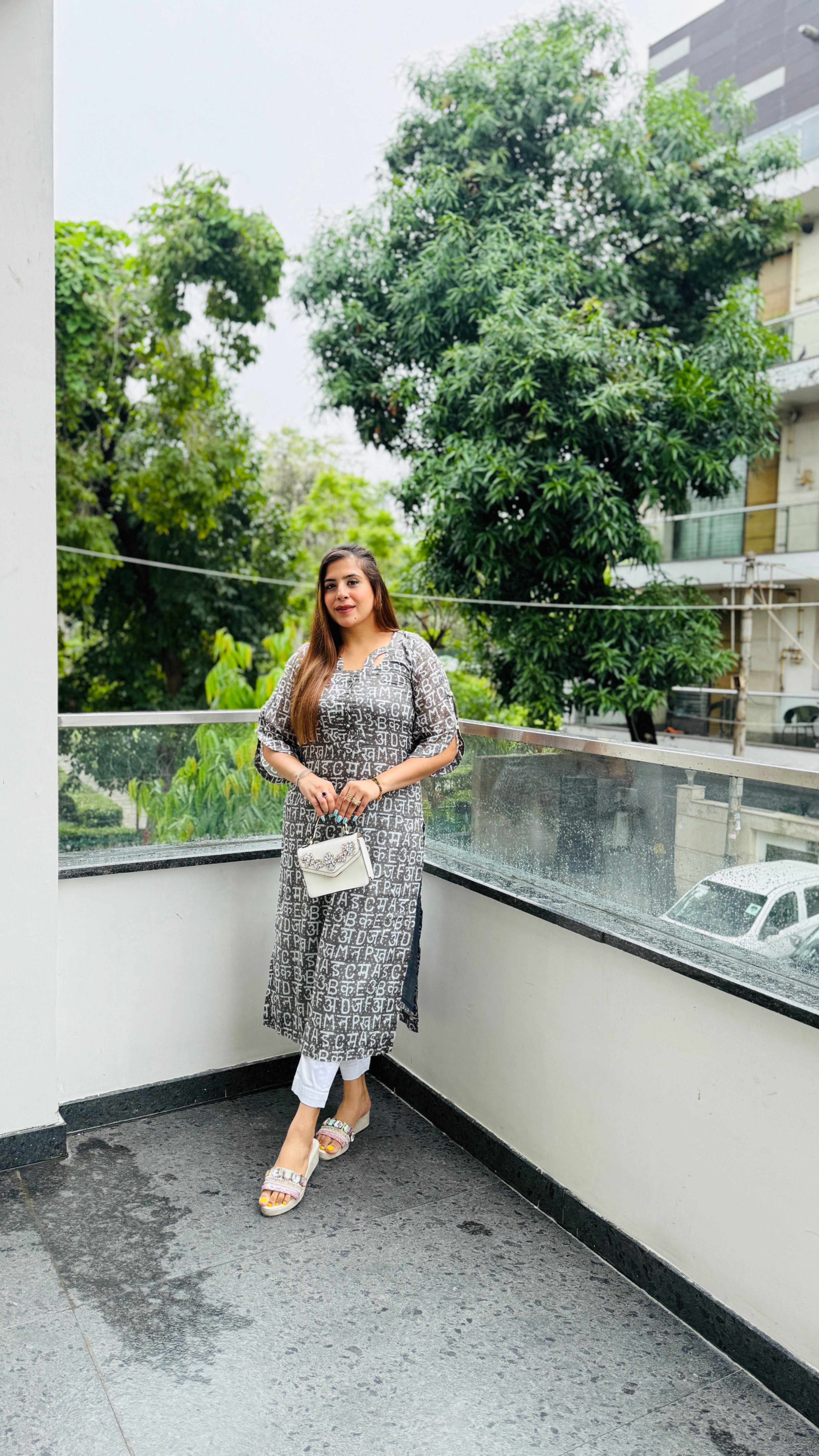 Grey Text Me Mal Cotton Kurti