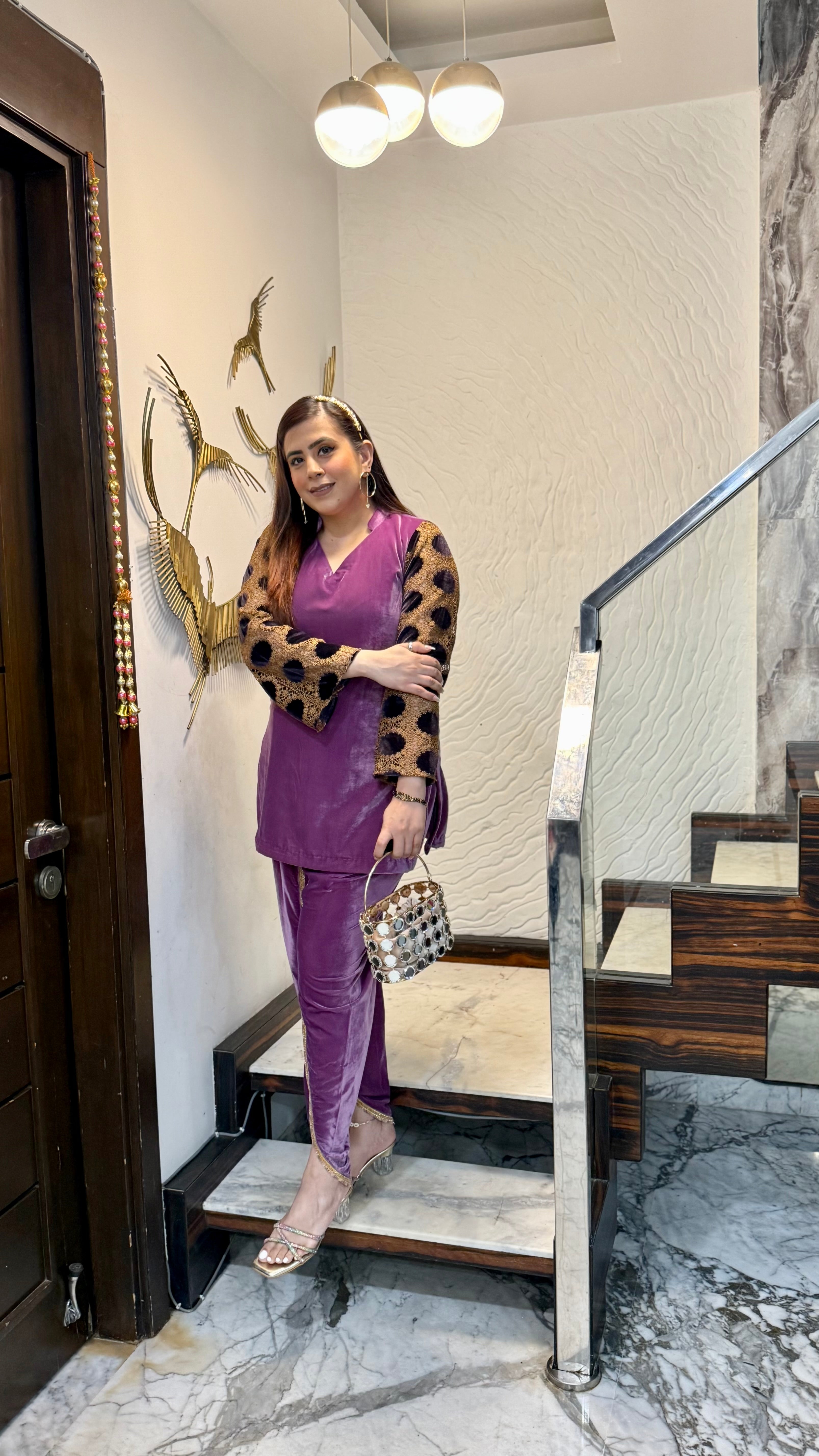 Mauve Mesh Velvet Co-Ord