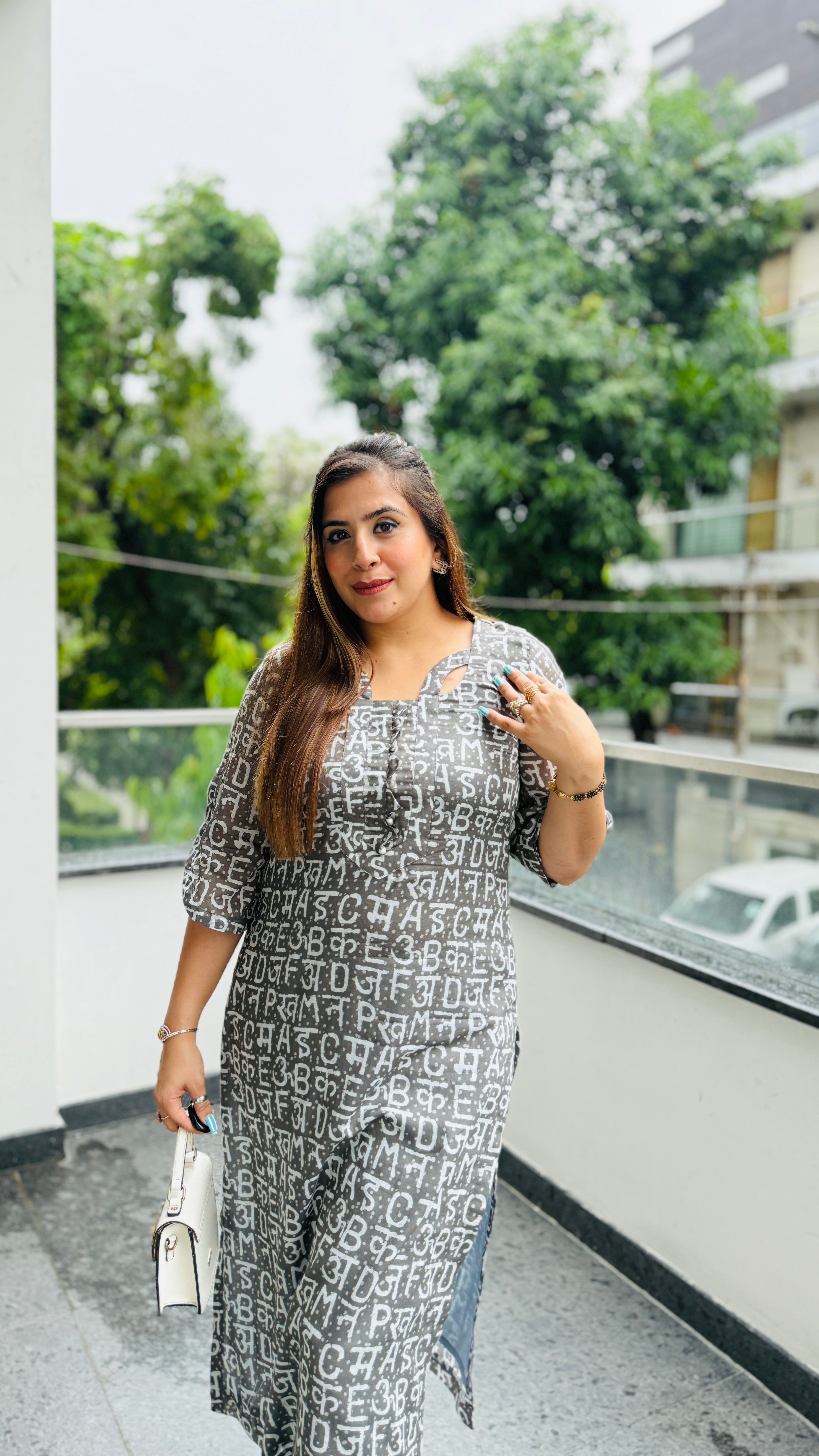 Grey Text Me Mal Cotton Kurti