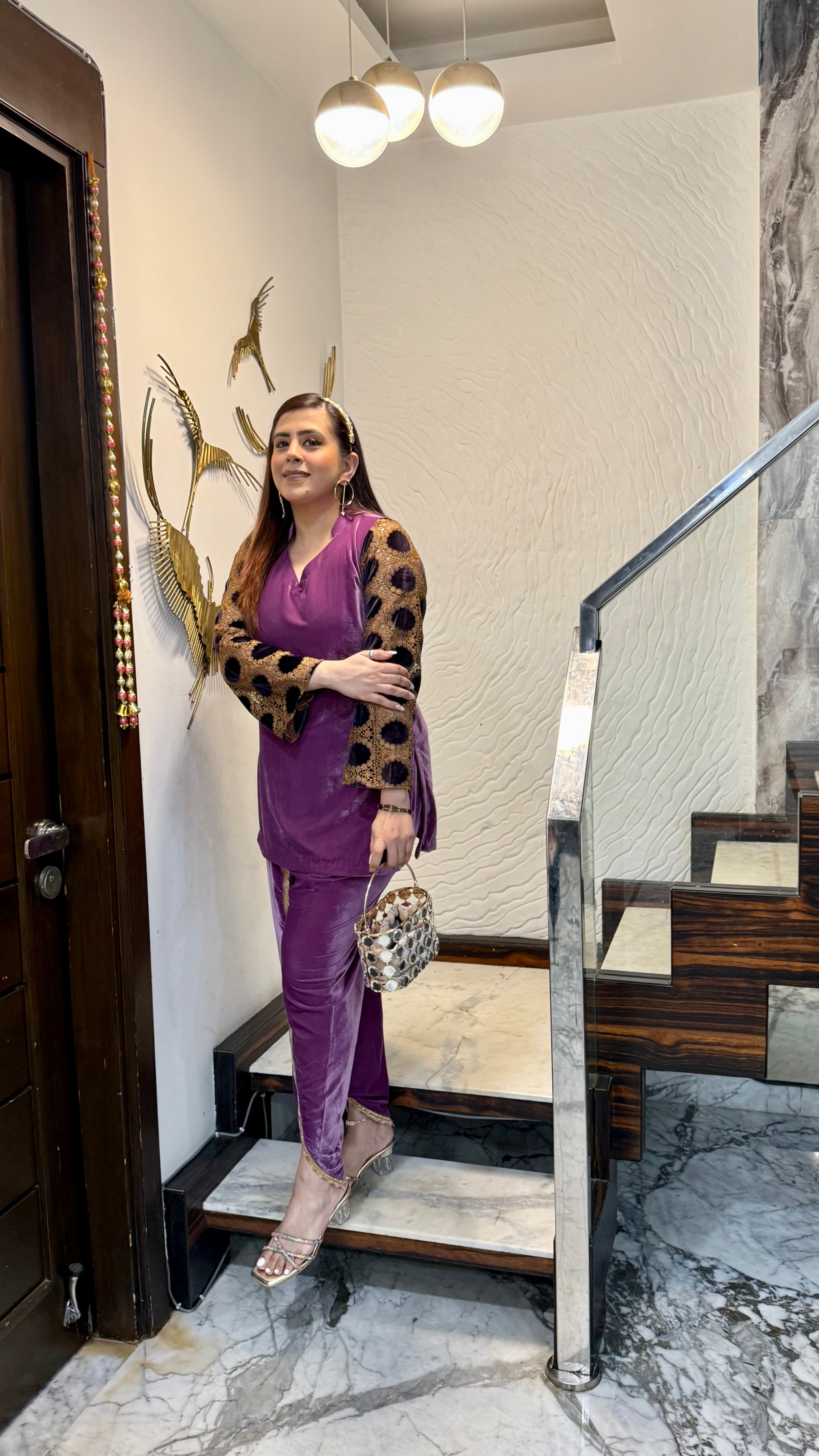 Mauve Mesh Velvet Co-Ord