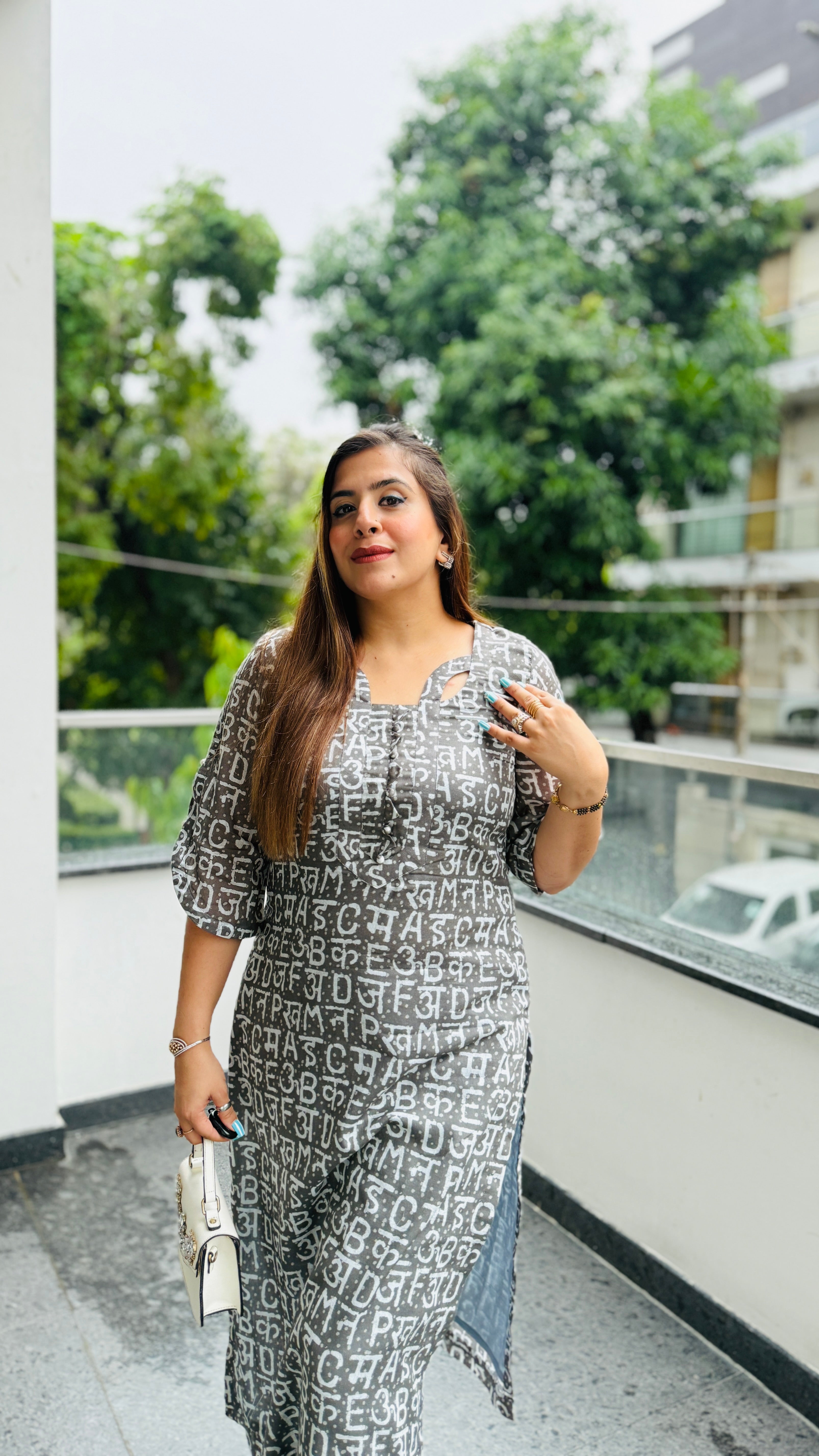 Grey Text Me Mal Cotton Kurti