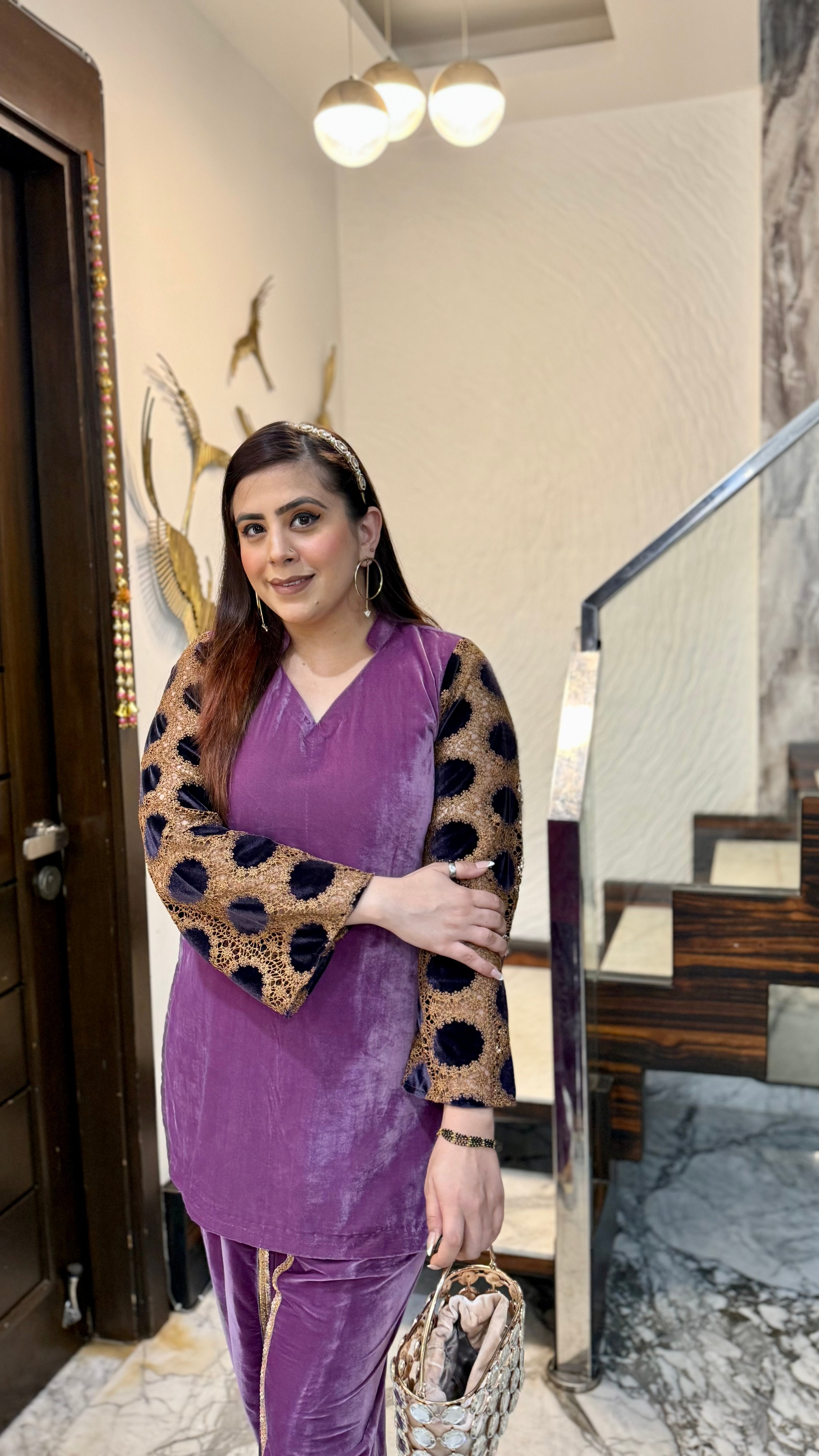 Mauve Mesh Velvet Co-Ord