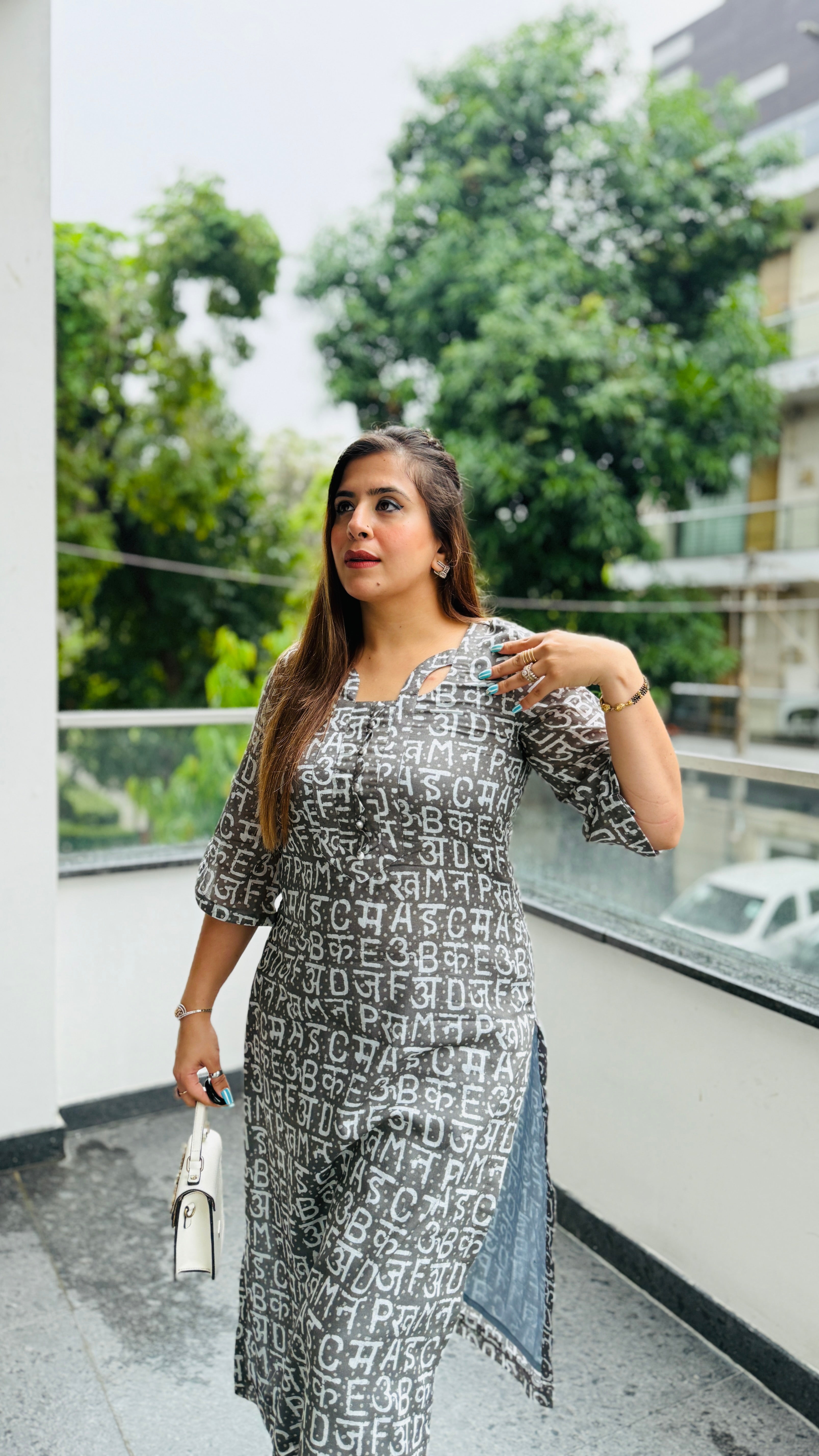 Grey Text Me Mal Cotton Kurti